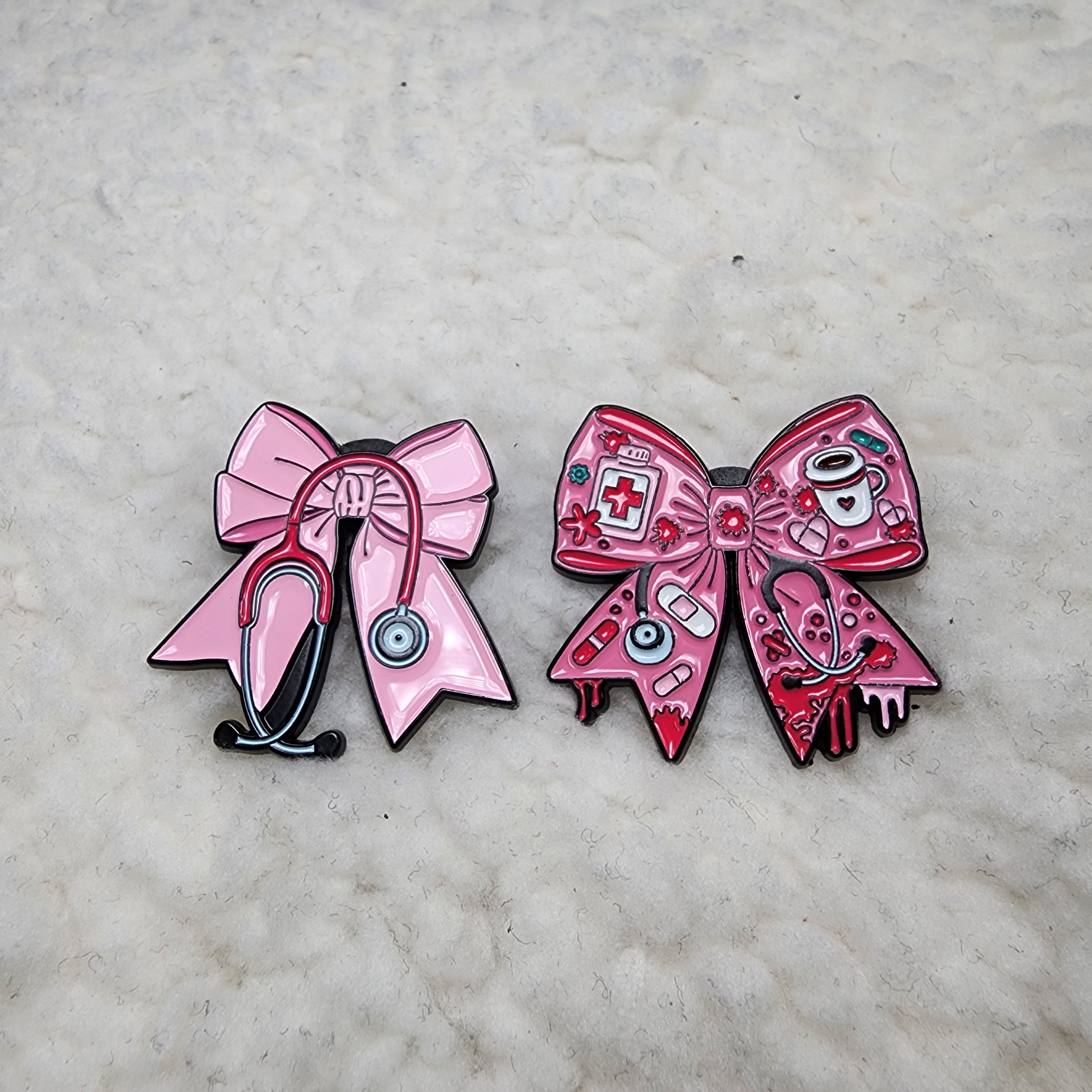 Pink Bow knot Medical Accessories Set of 2 Brooch Enamel Pins - photo 2