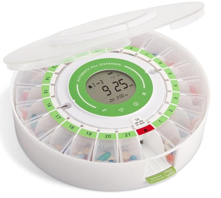New~ LiveFine Pill Dispenser, 21 Comp., LCD Alarm & Lock