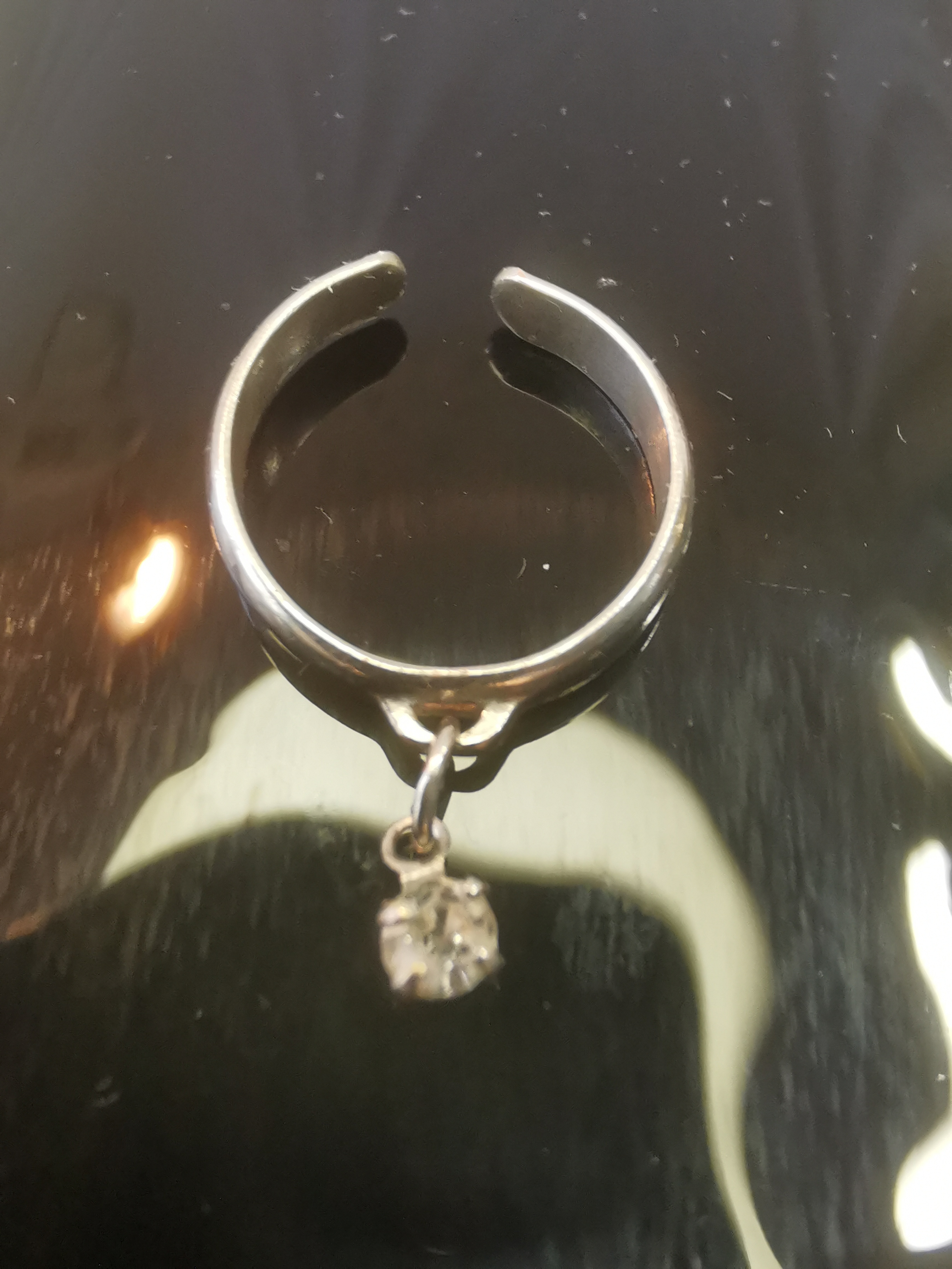 1990s Thailand Silver Tone Solitaire Charm Adjustable Ring - photo 3