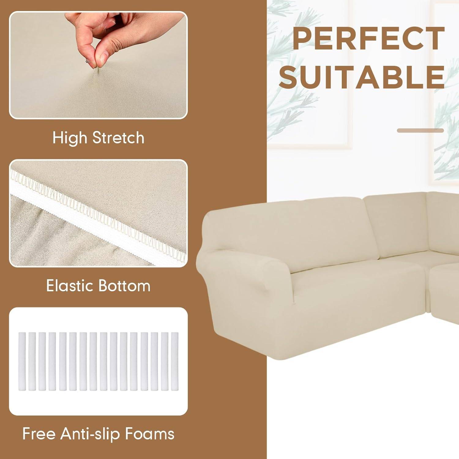 5-Seat L Shape Sectional Recliner Sofa Cover - Beige - photo 5