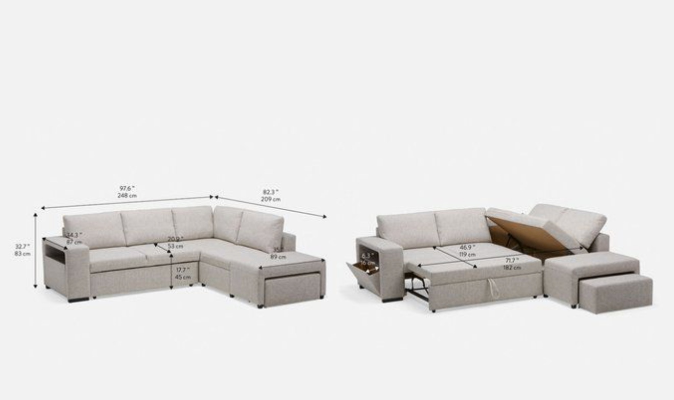 Comfy Grey Sofa Bed with Chaise – Great for Condos - photo 4