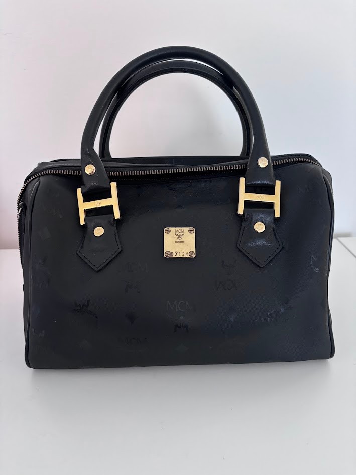 MCM Black Visetos Nylon Boston Bag