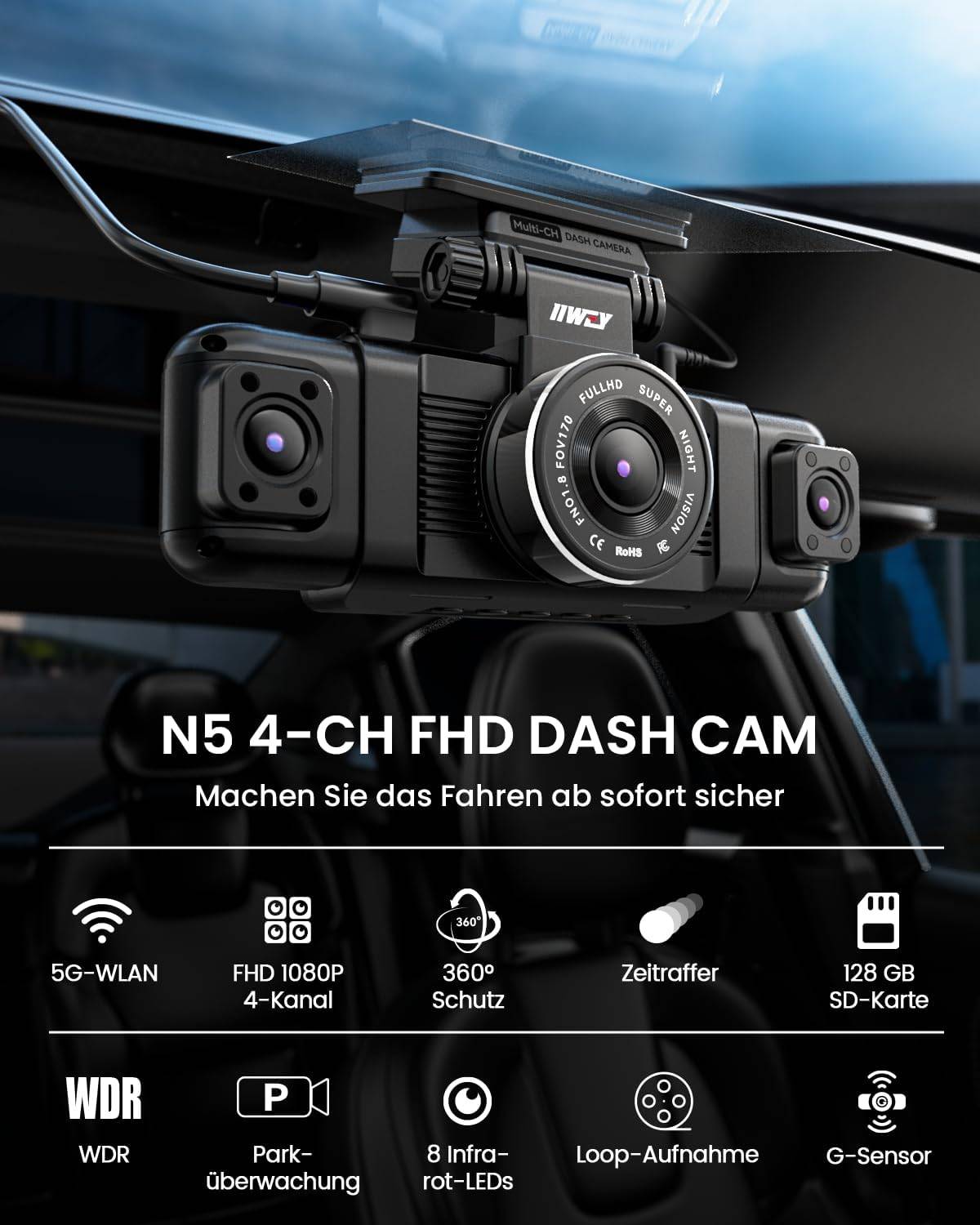 NEW OPEN BOX 4 Channel Dash Cam 1080P + 128GB SD Card - photo 4