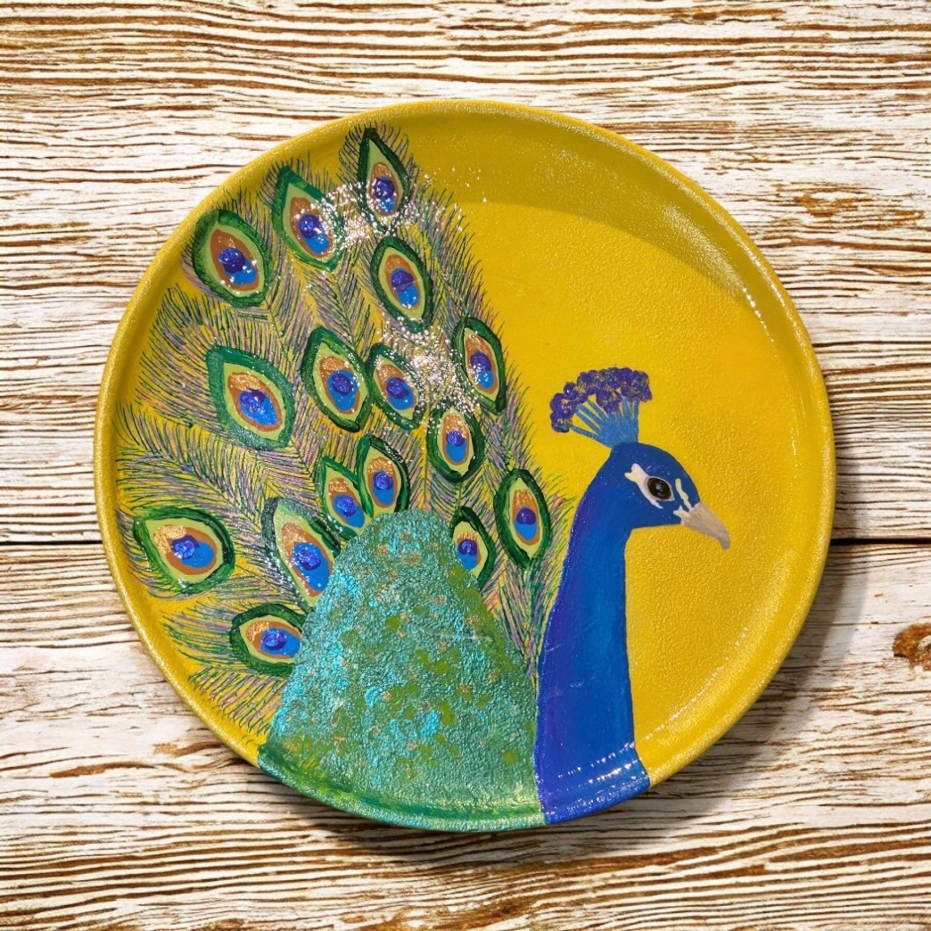 Hand-painted Peacock Plate, Yellow - photo 2
