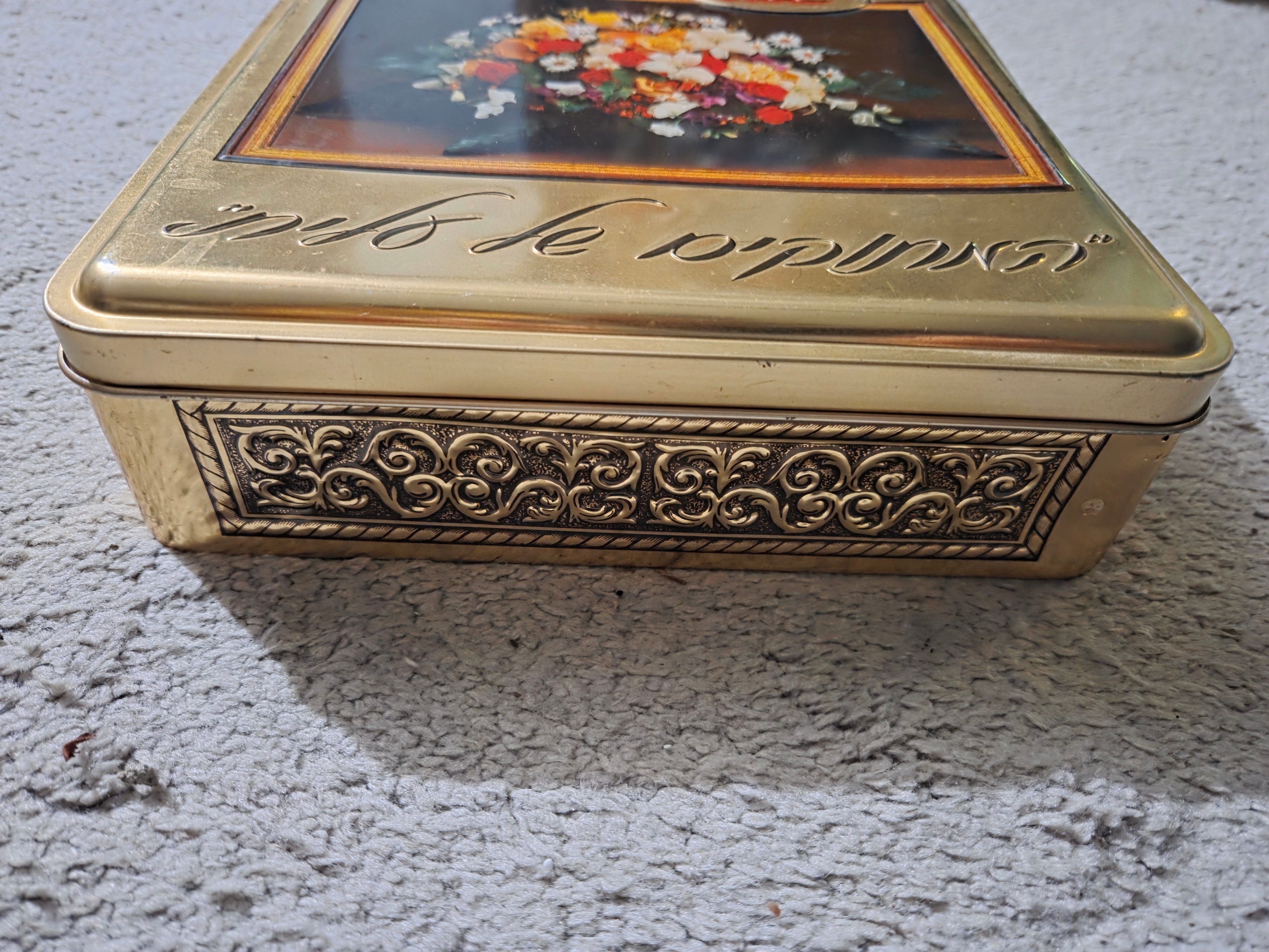 Vintage "Flowers of Life" Israel Decorative Floral Tin Candy Box