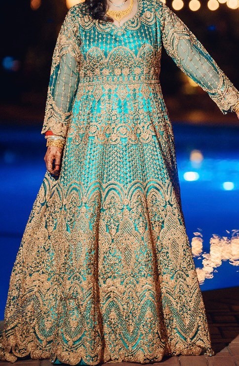 Beautiful Teal/Turquoise Golden Reception Gown