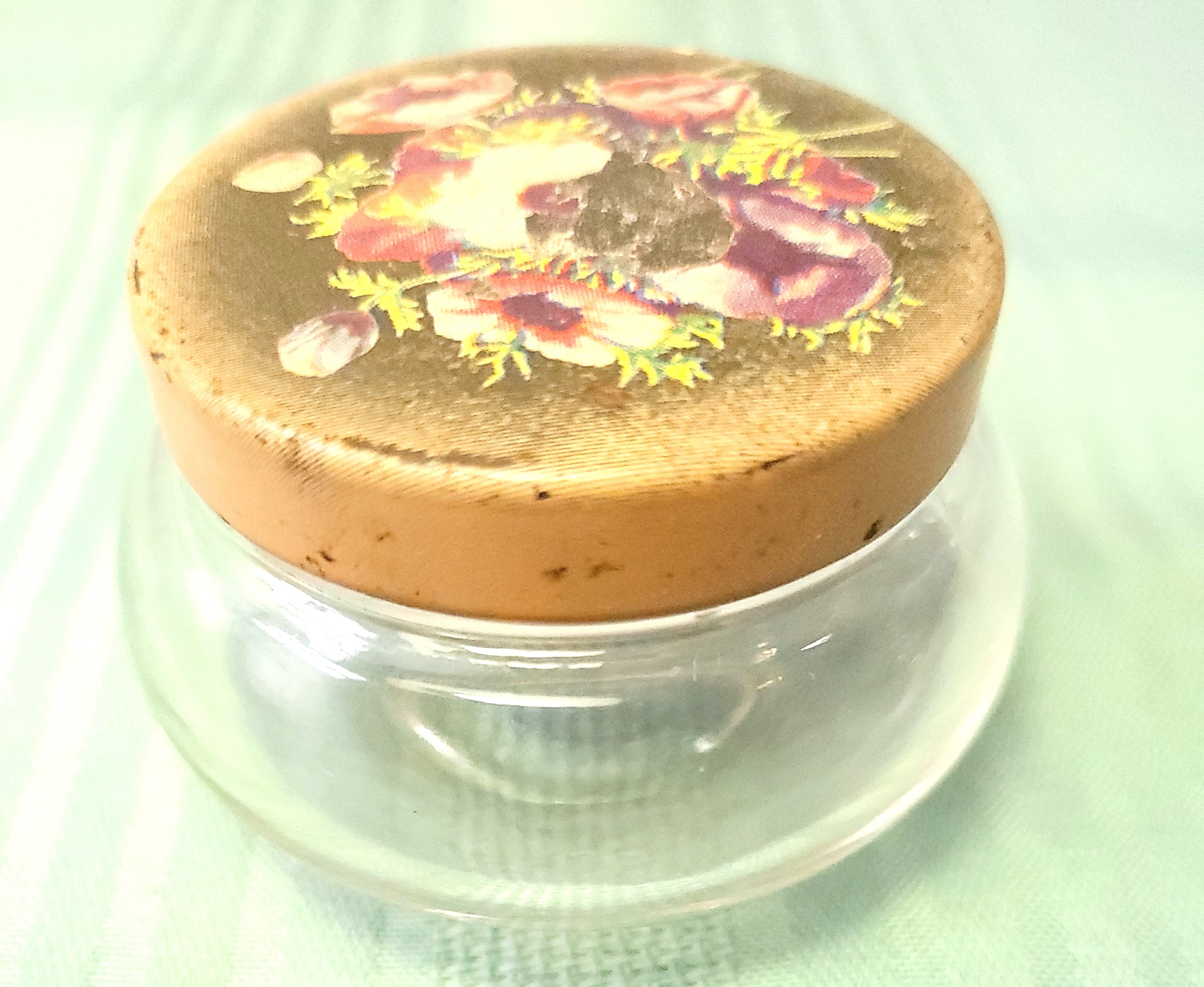 1930s Hazel Atlas Glass Vanity Jar Poppy Flower Litho Metal Lid - photo 2