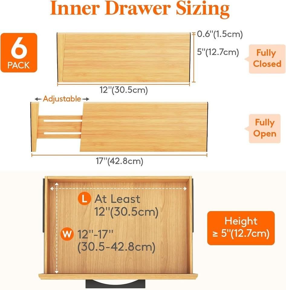 Bamboo Drawer Dividers - 6 Pack brand new in box - photo 2