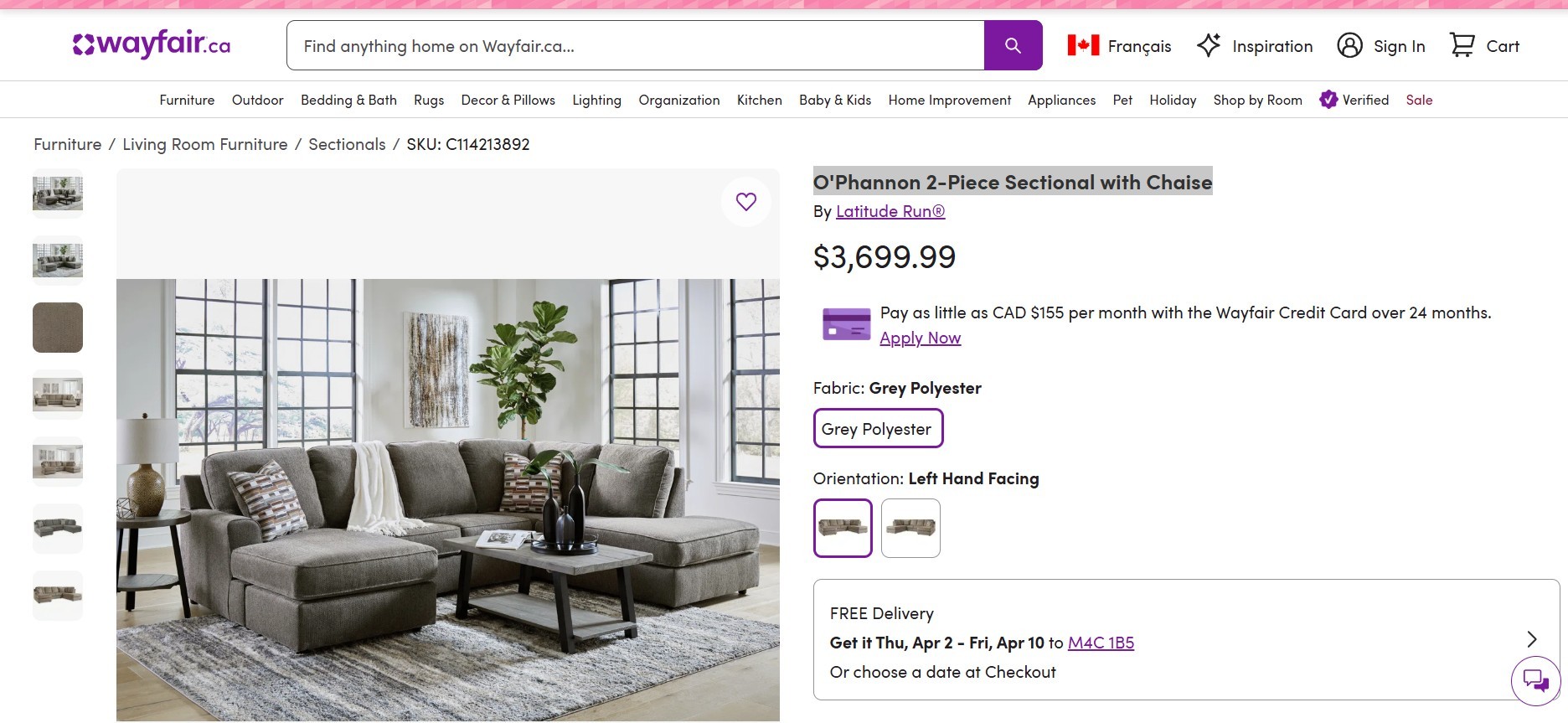 Brand New Ashley O'Phannon 2-Piece Sectional – $2,340