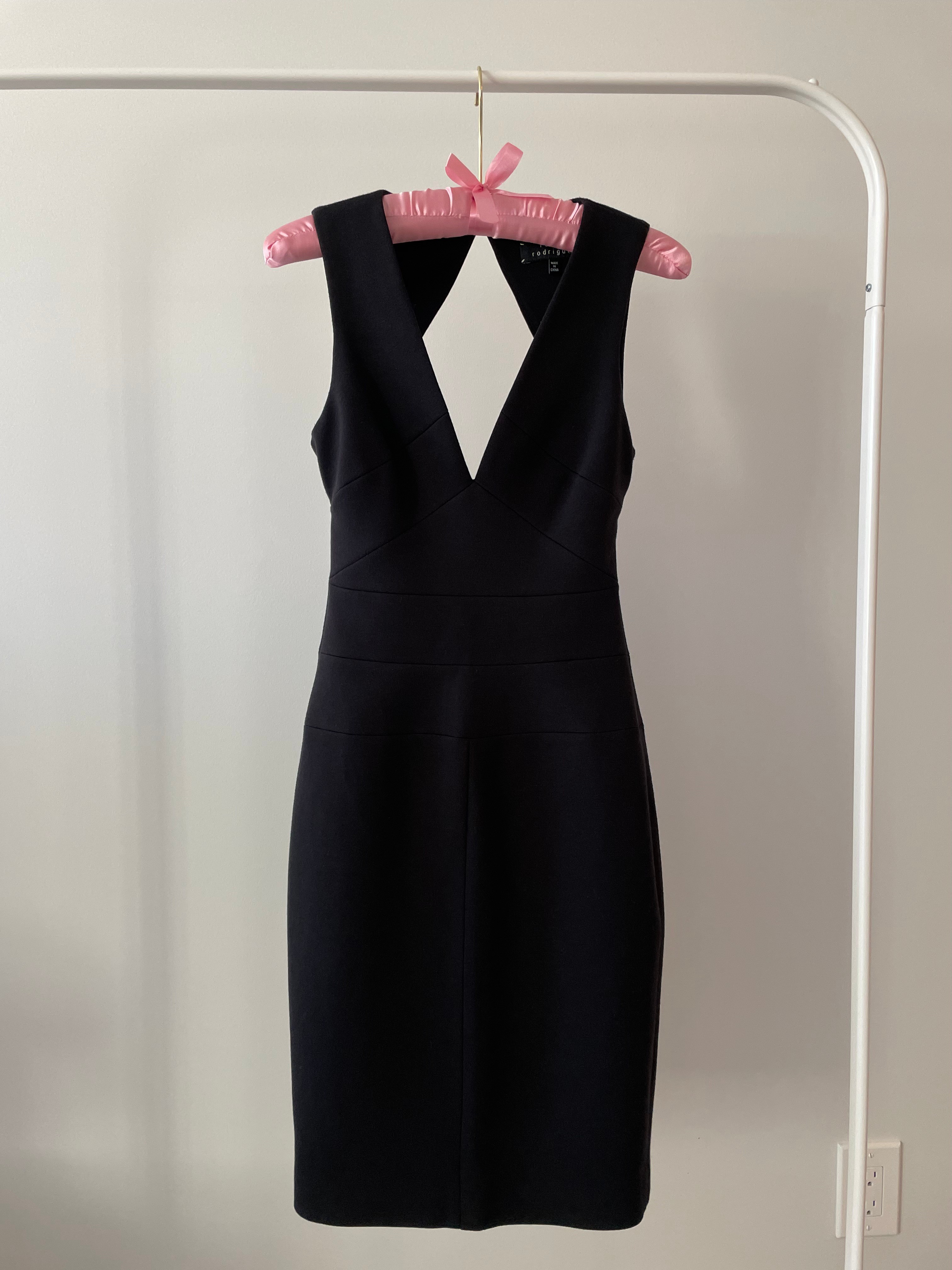 Robert Rodriguez Deep V Architectural Cutout Sheath Dress