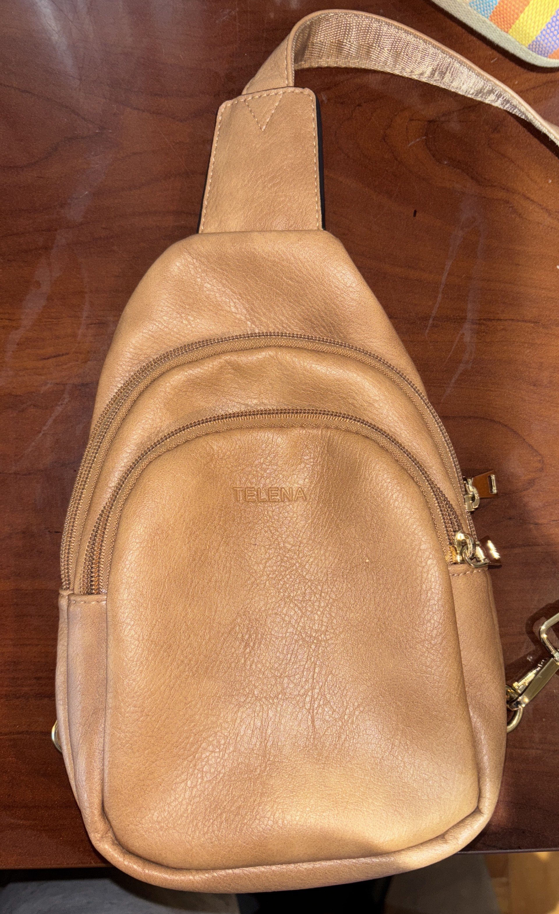 Leather Crossbody Sling Bag Fanny pack Backpack Camel Brown - photo 3
