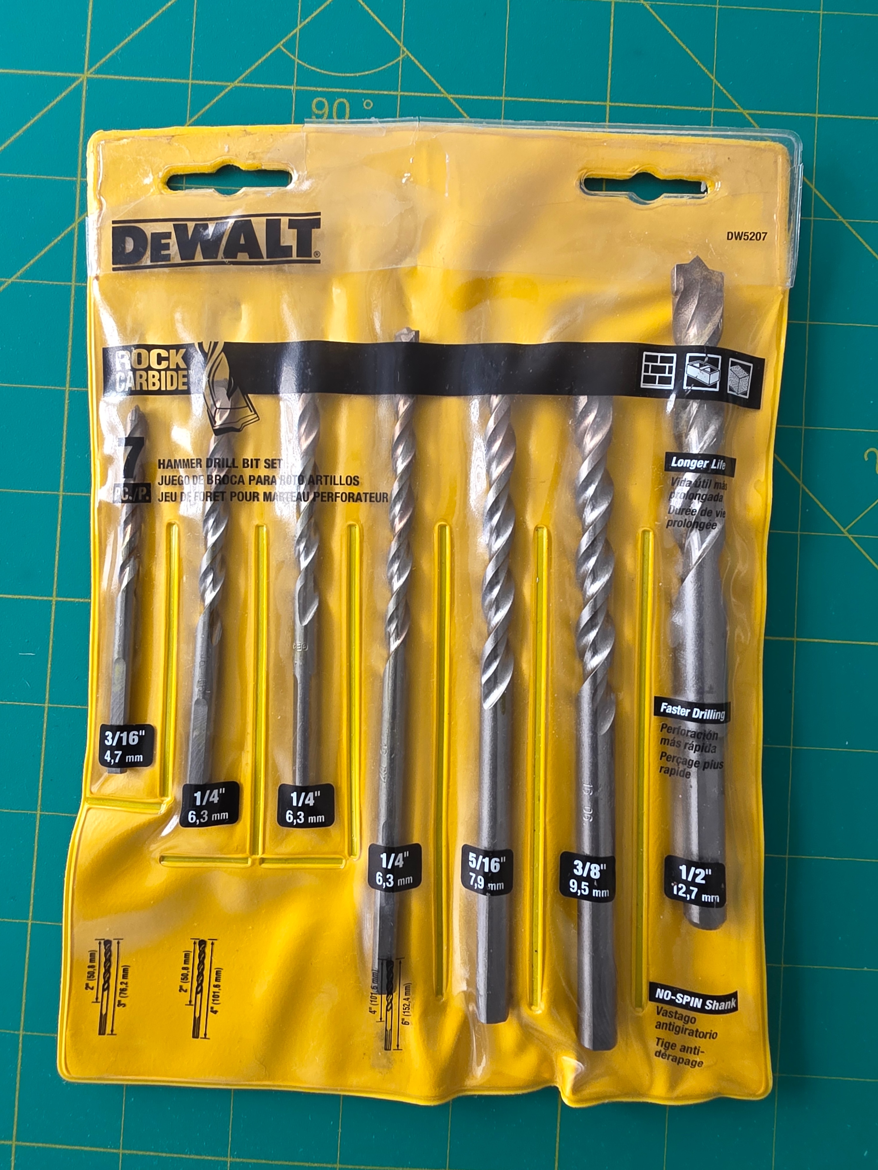 DEWALT DW5207 Rock Carbide Masonry Drill Bit Set – 7‐Piece