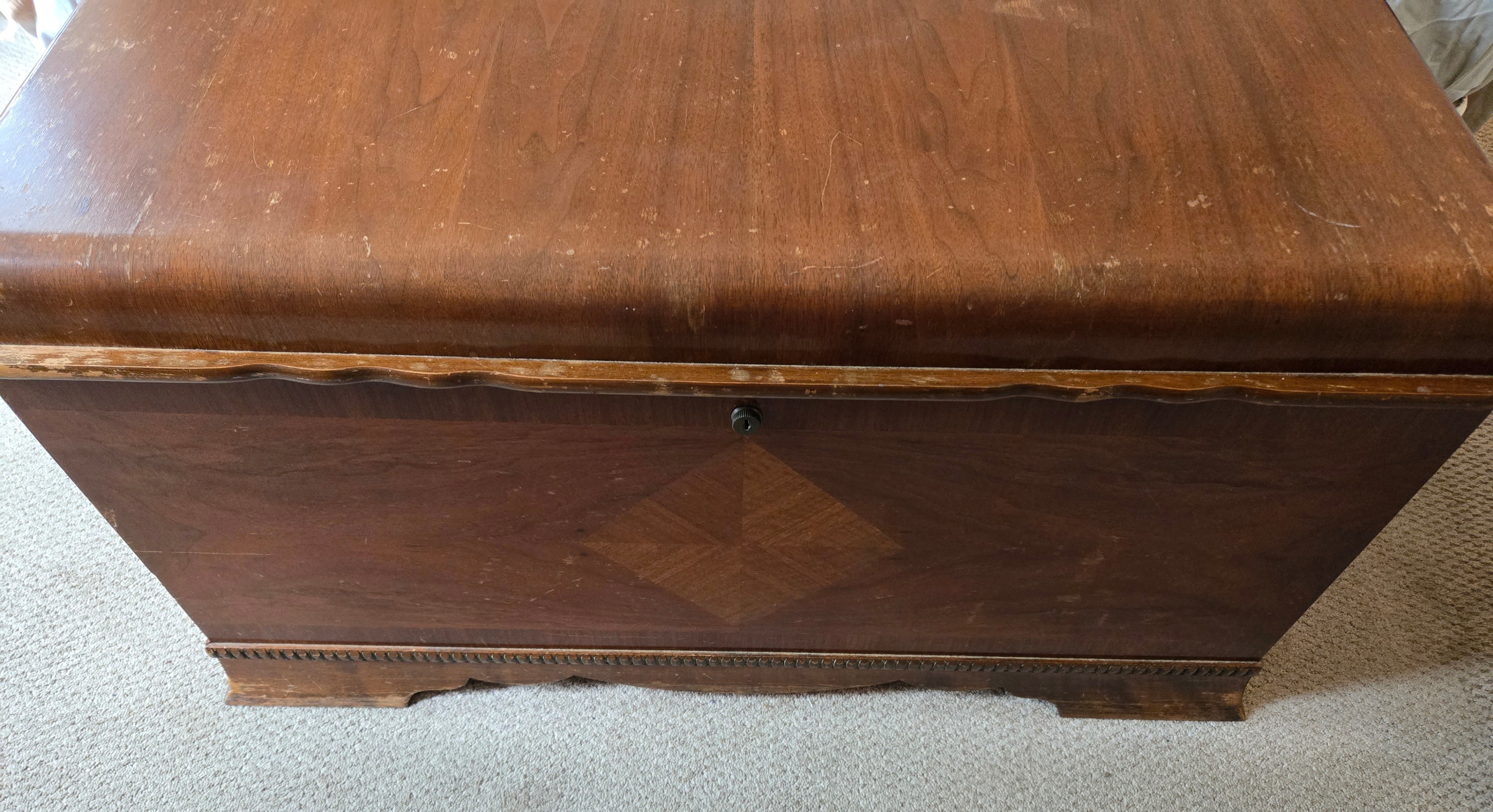 Antique 1930s Honderich “Red Seal” Cedar Chest – Walnut & Burl