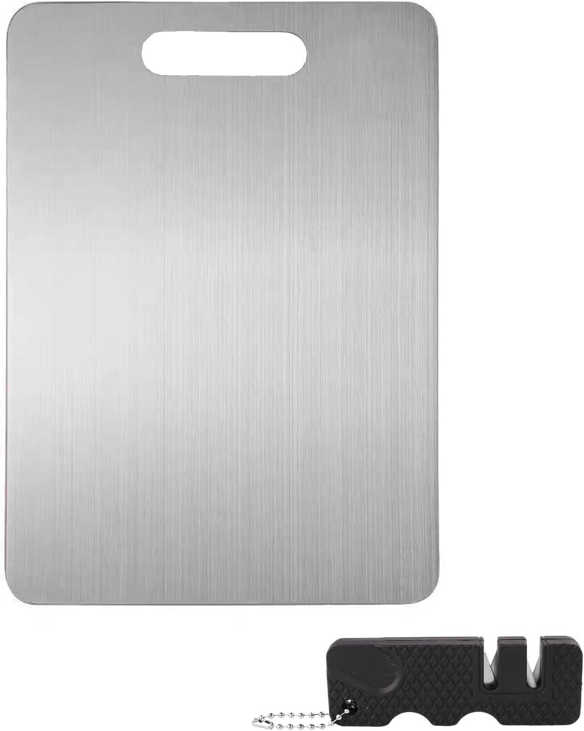 Stainless Steel Cutting Board w/Bonus Knife Sharpener – New