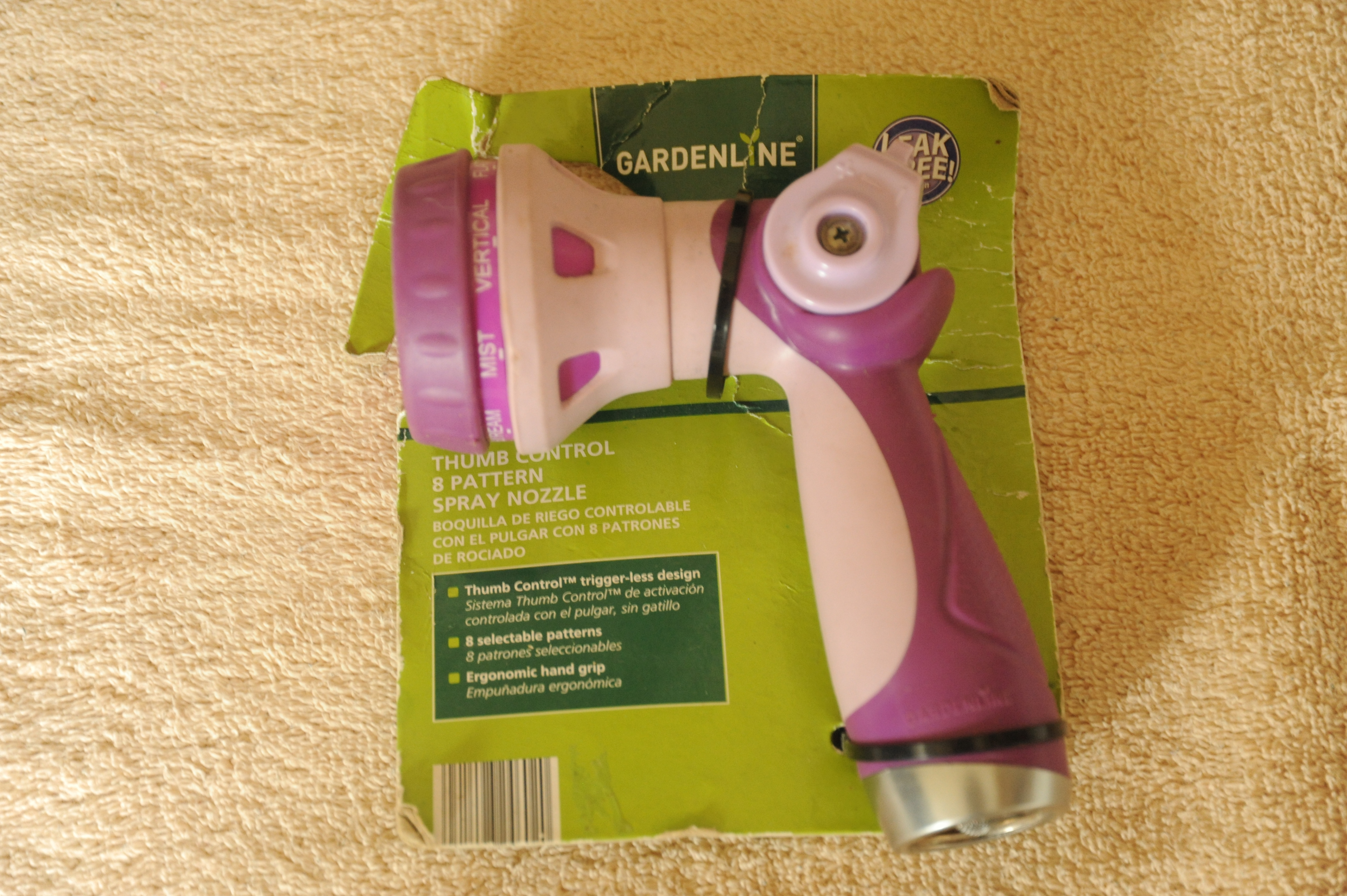 New Gardenline Hose Nozzle 8 Pattern, Thumb Control