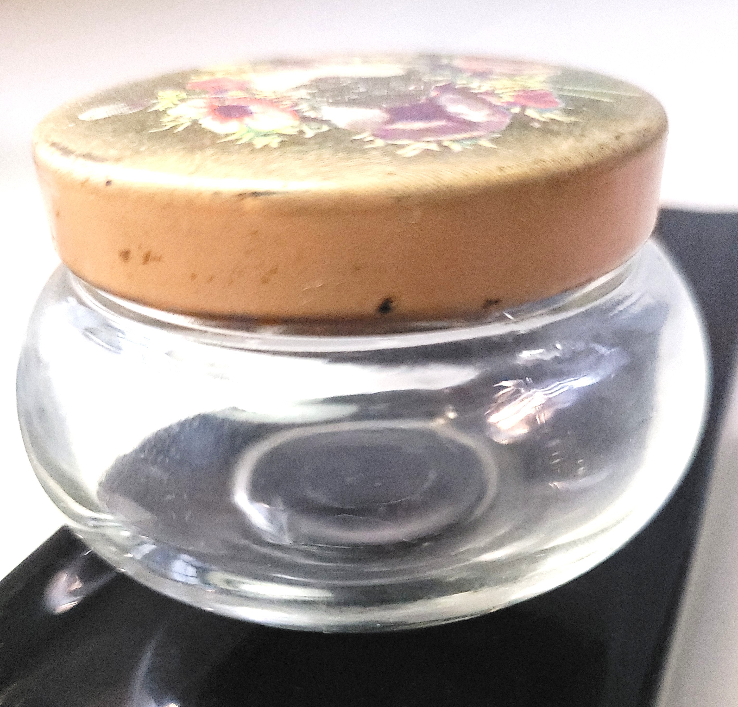 1930s Hazel Atlas Glass Vanity Jar Poppy Flower Litho Metal Lid - photo 5