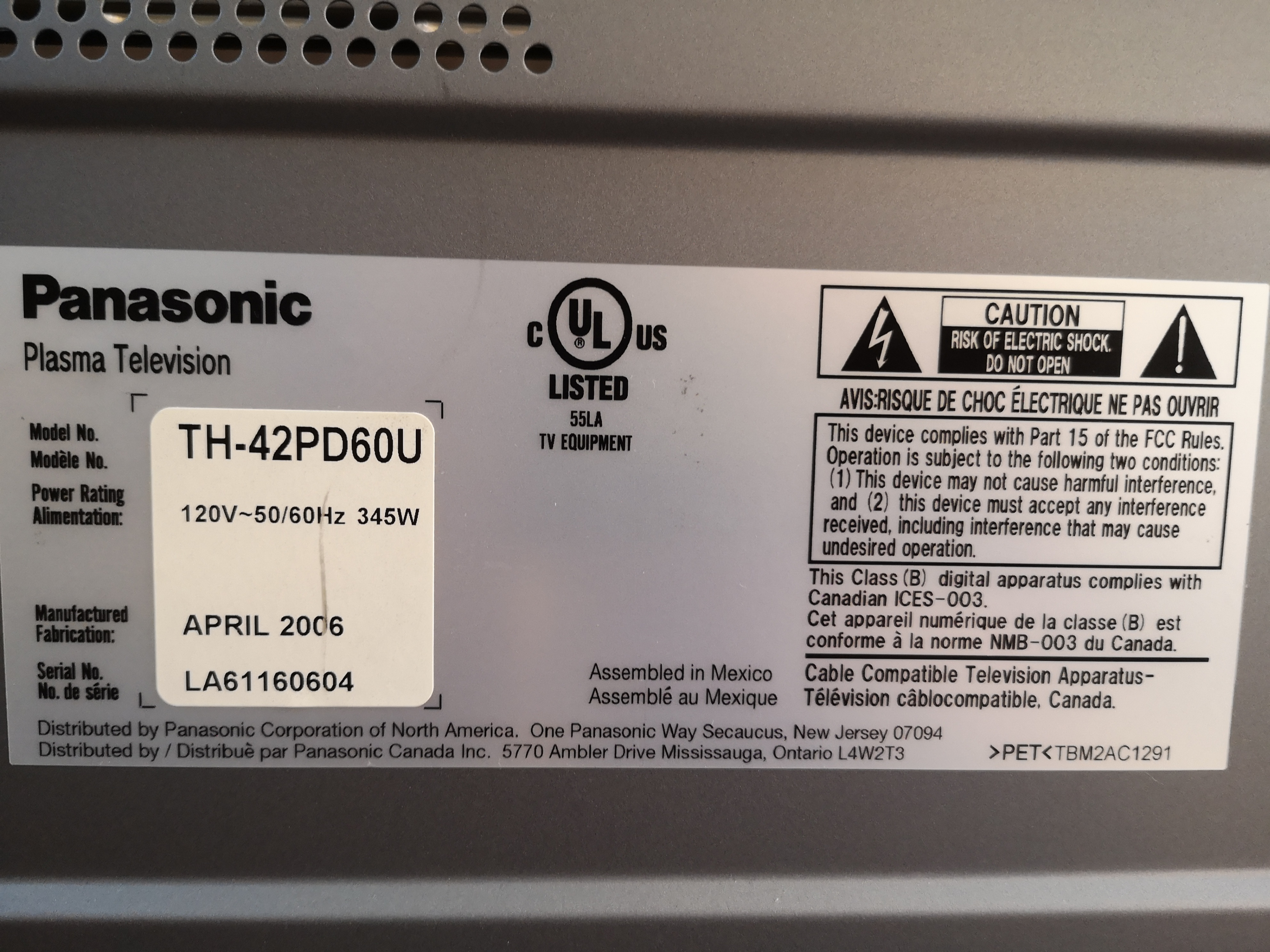40" Panasonic Viera Plasma TV TH-42PD60U - photo 5