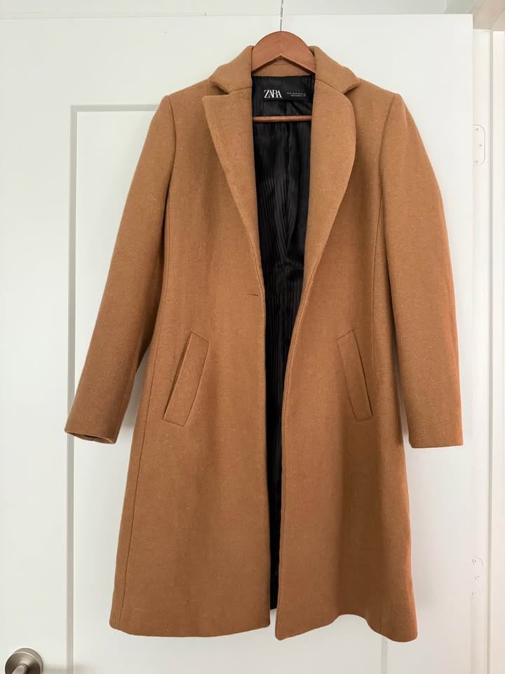 ZARA Camel Long Coat – Size XS