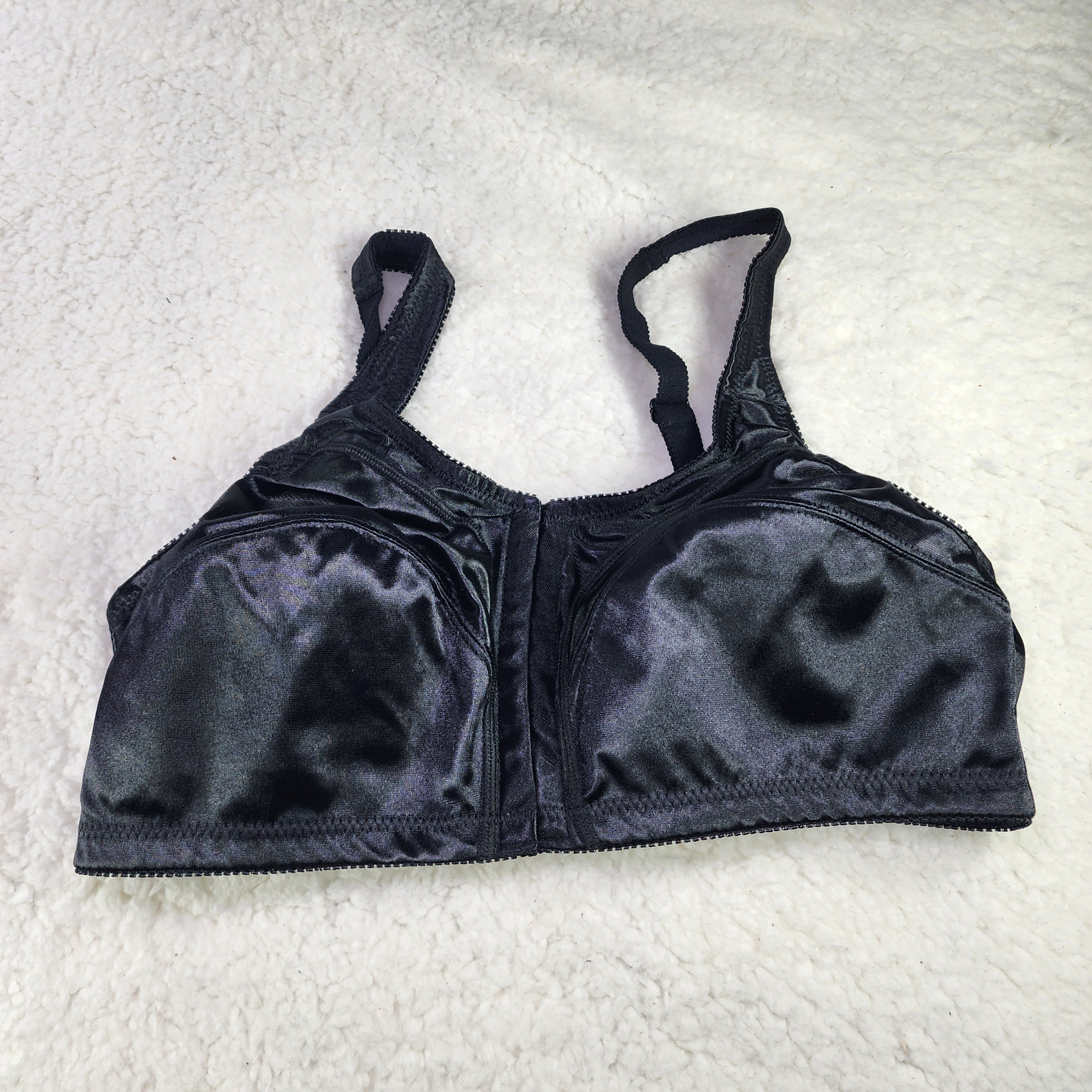 38D Comfort Choice Front-Close Satin Wireless Black Bra. - photo 2