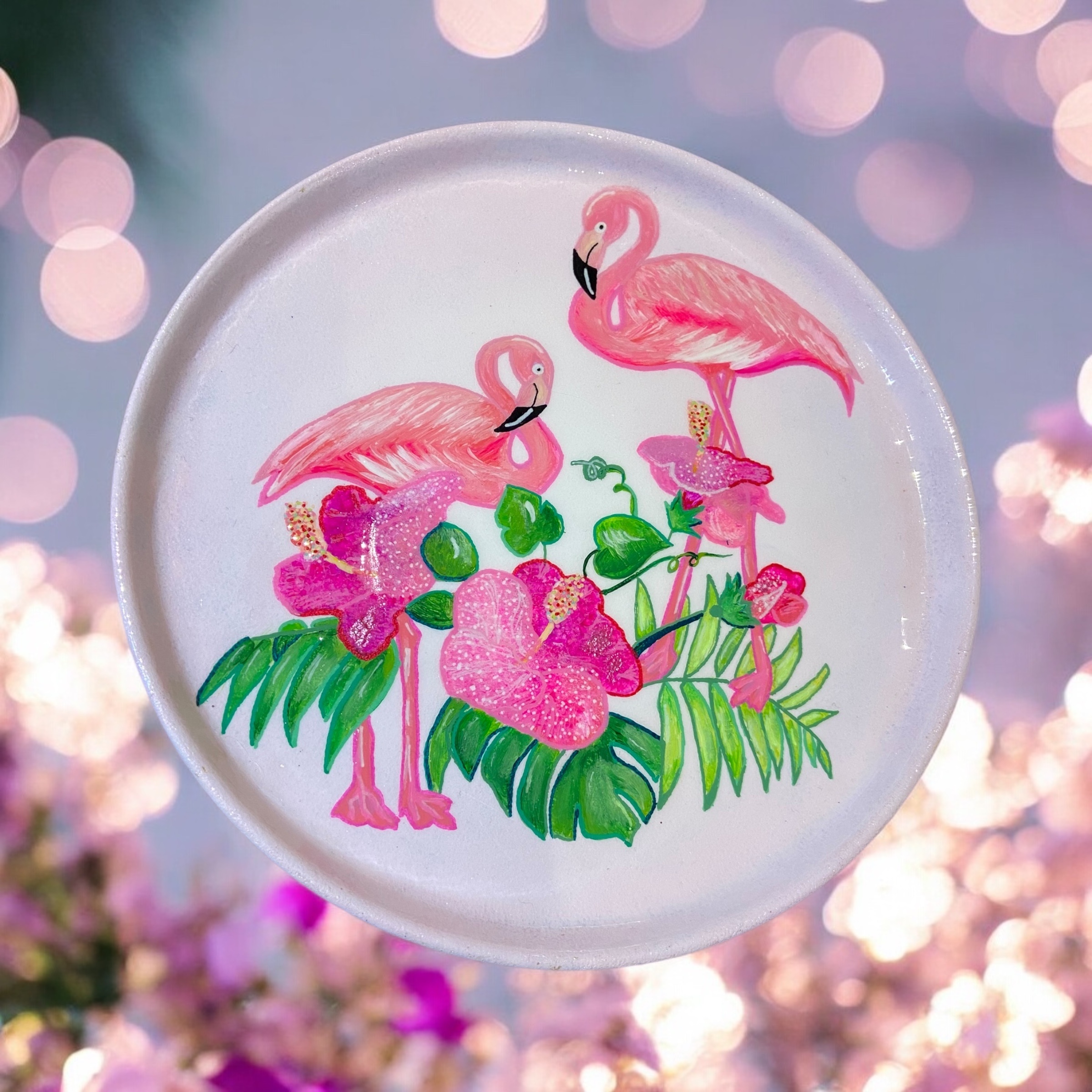 Hand Painted Flamingo & Hibiscus Decorative Plate - photo 5