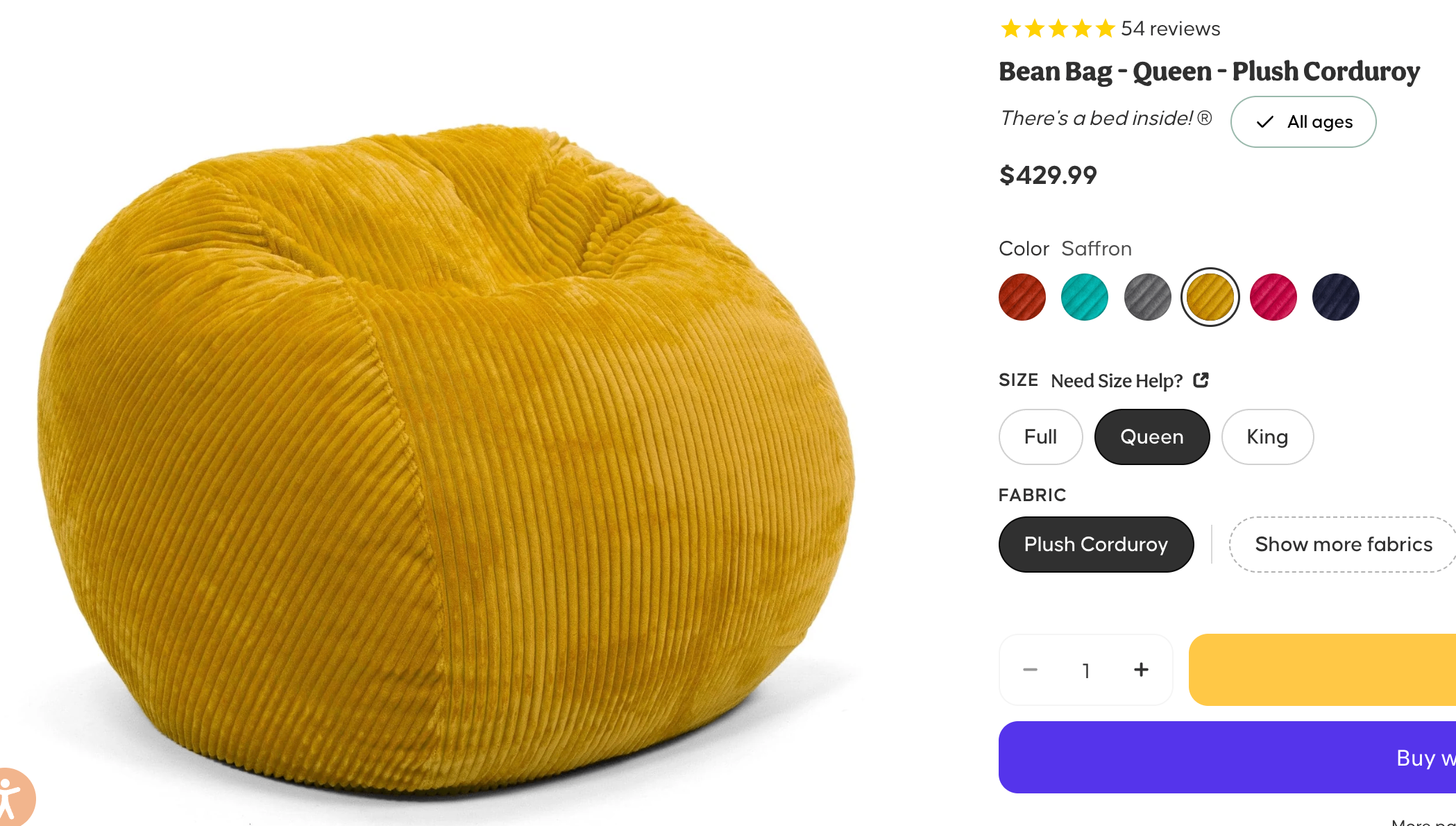 Queen Sized Fold-out Bean Bag - Yellow