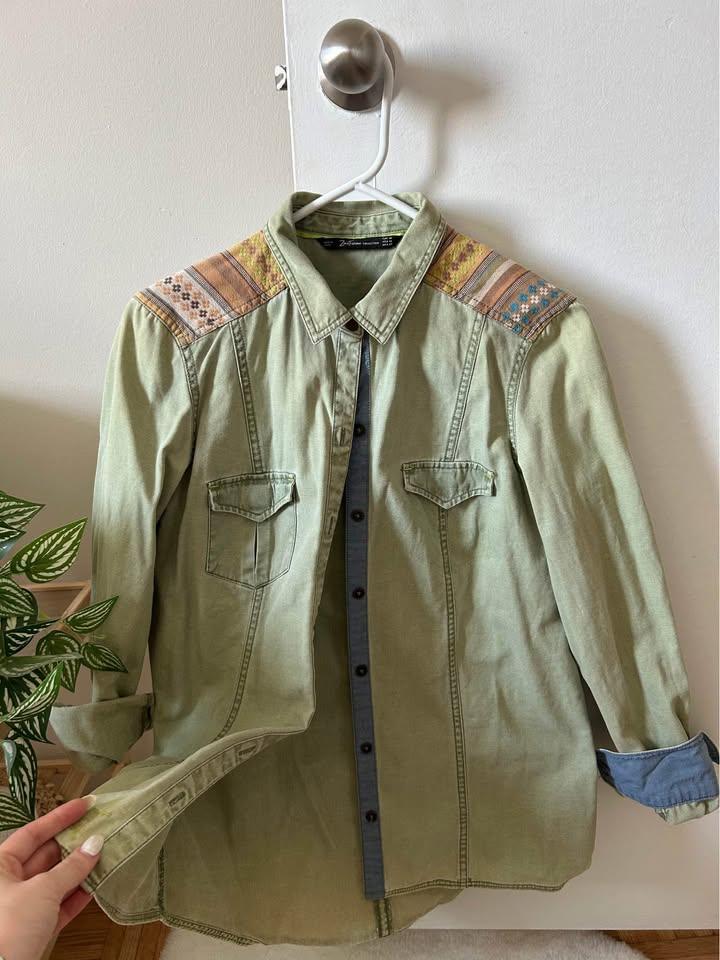 Zara Trafaluc Collection Light Jacket Kaki Boho pattern- Size M