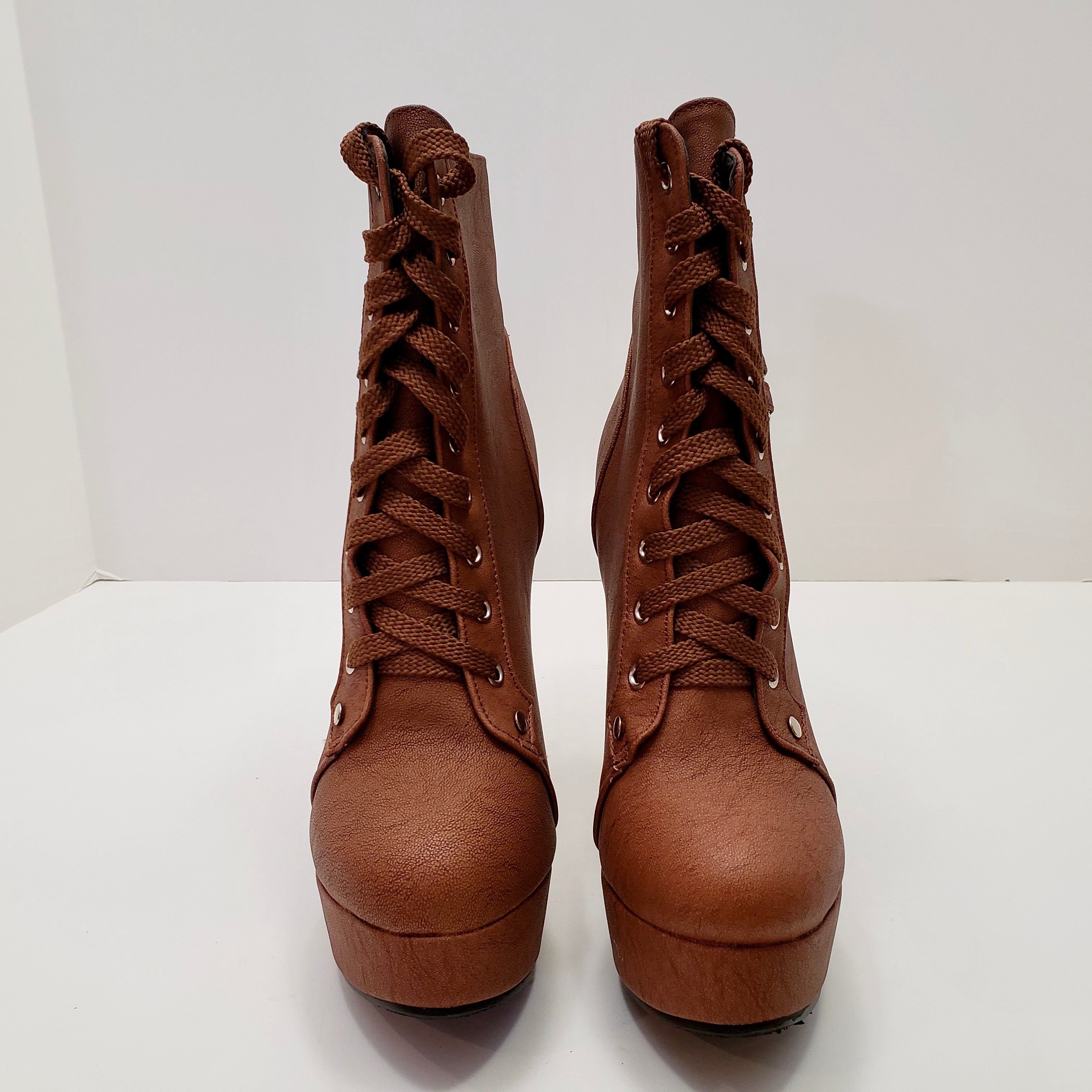 New ForeMode Women’s High Heel Platform Boots Brown Size 7 - photo 2