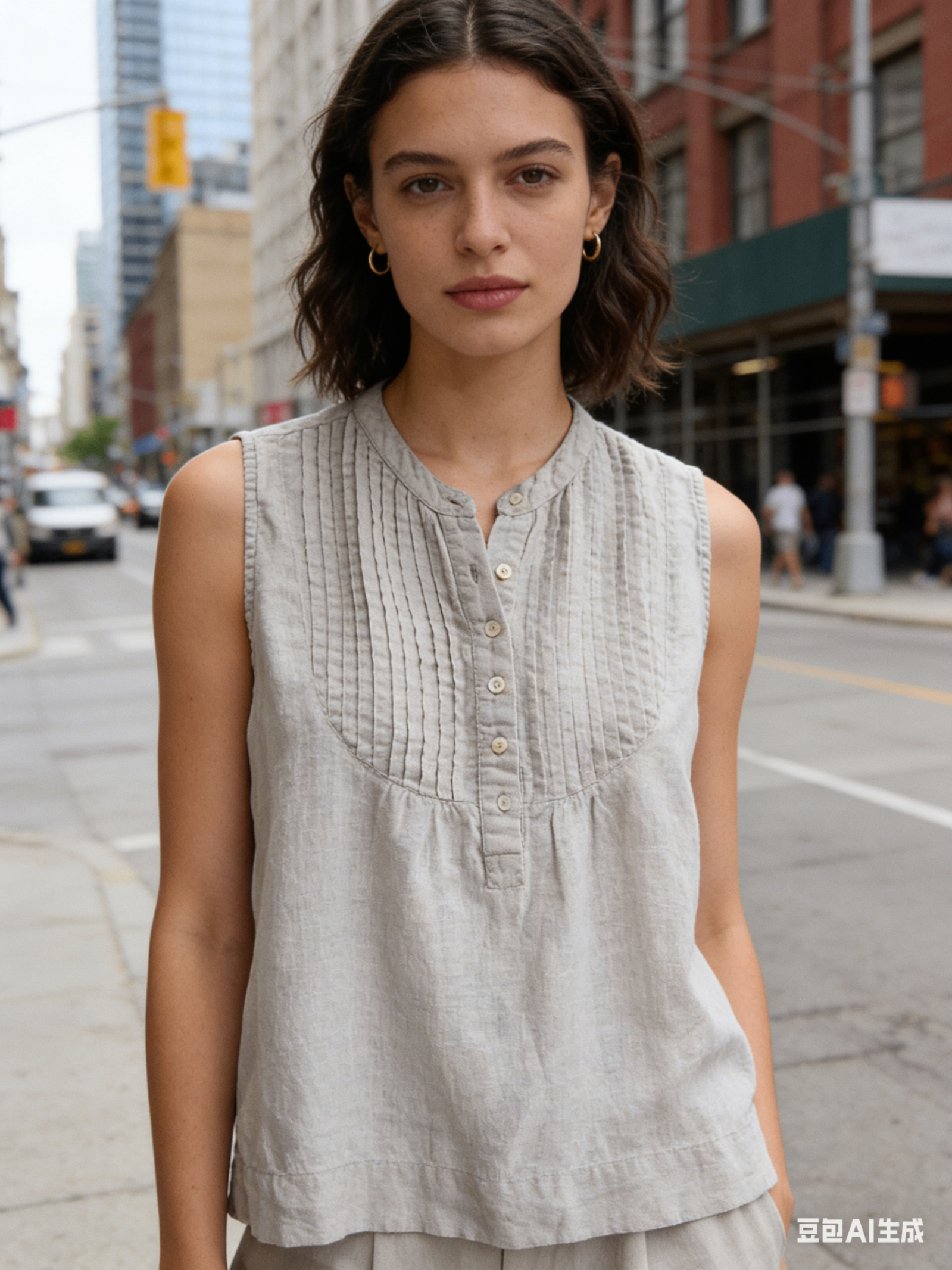 Premium Light Grey Cotton-Linen Sleeveless Top - Like New