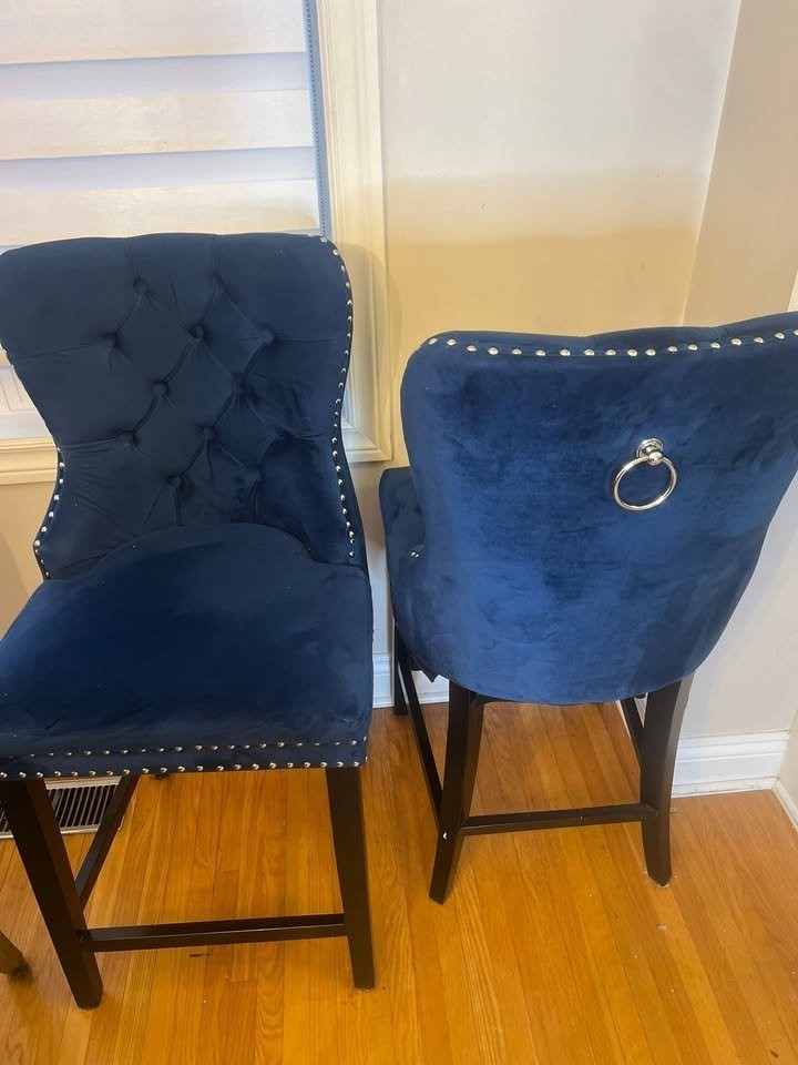 Baxton Studio Howell Fabric Counter Stool in Navy blue