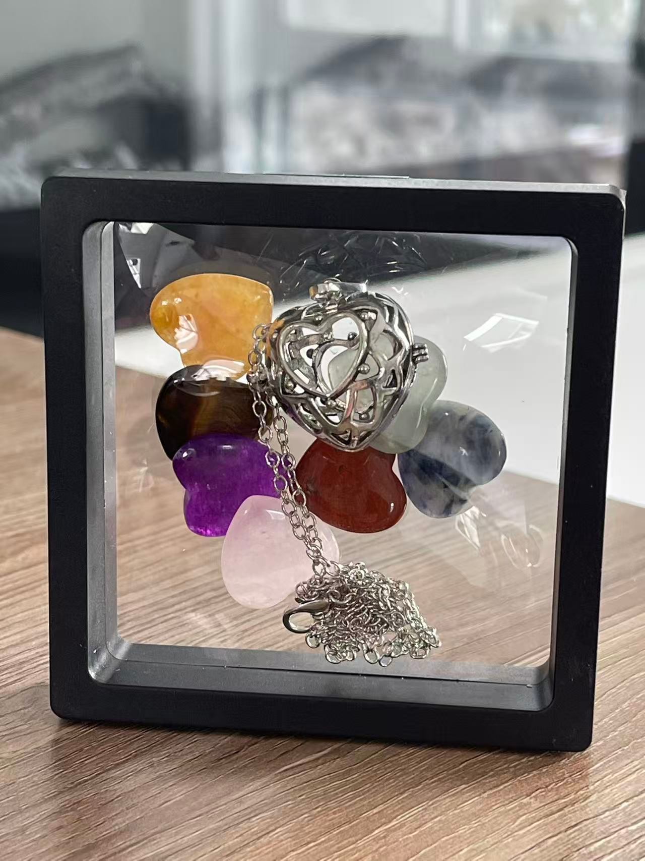 Crystal Stone Heart Locket Necklace Gift Set Brand New