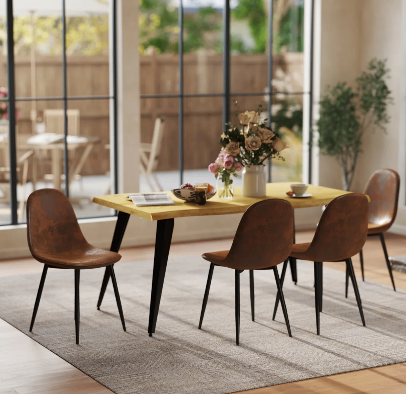 Set of 4 Faux Leather Dining Chairs - Brown - New in box - photo 4