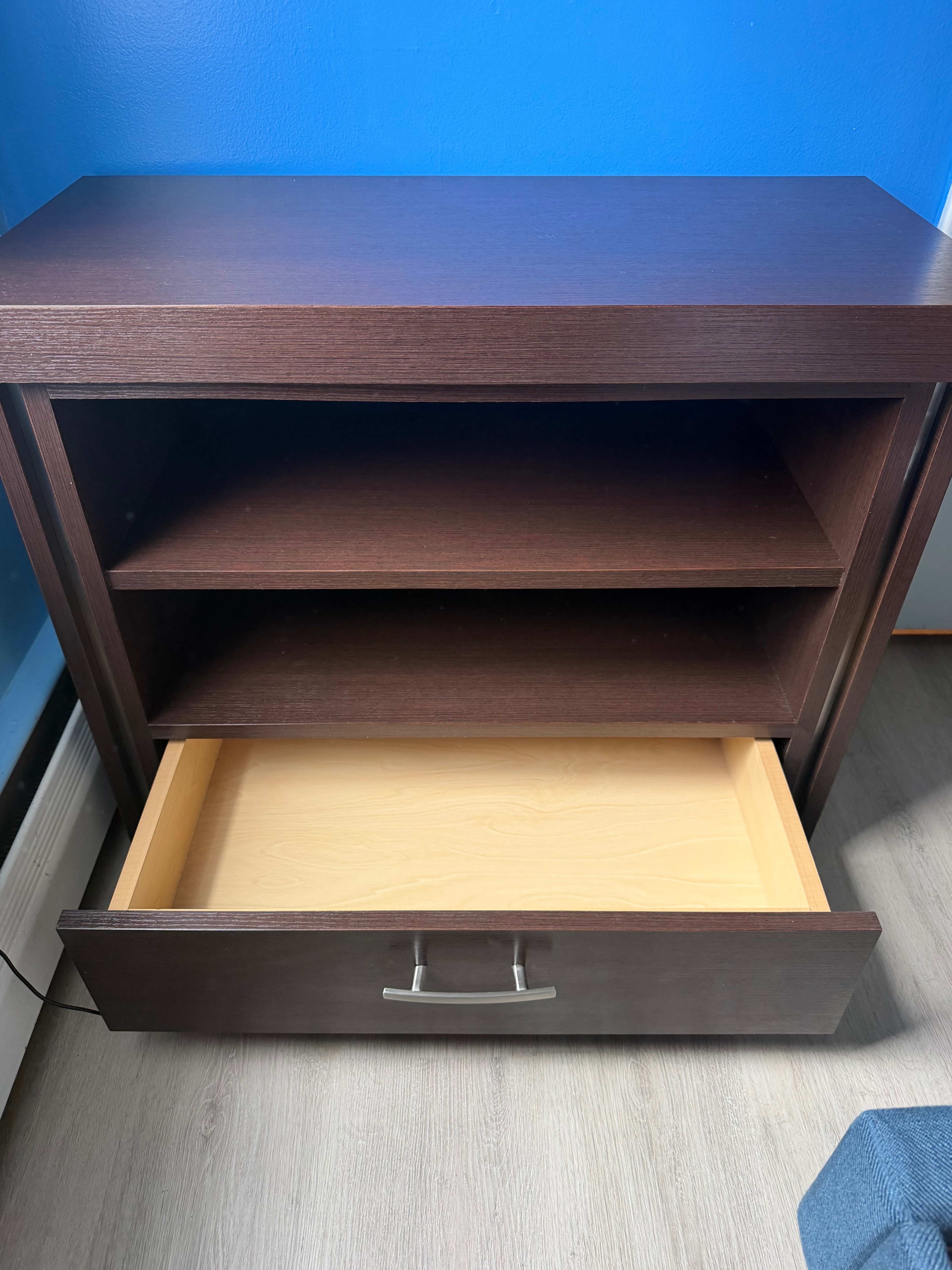 Brown Wooden TV Stand with Shelves