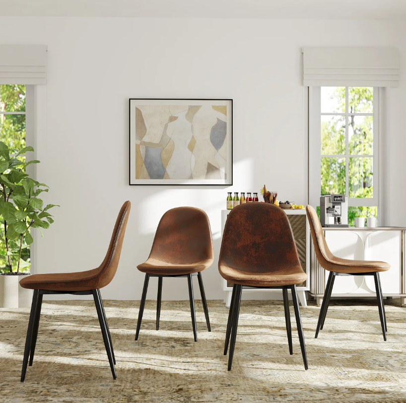 Set of 4 Faux Leather Dining Chairs - Brown - New in box