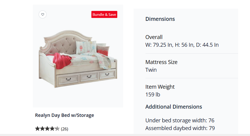 Ashley Realyn Day Bed, Twin mattress & Chest