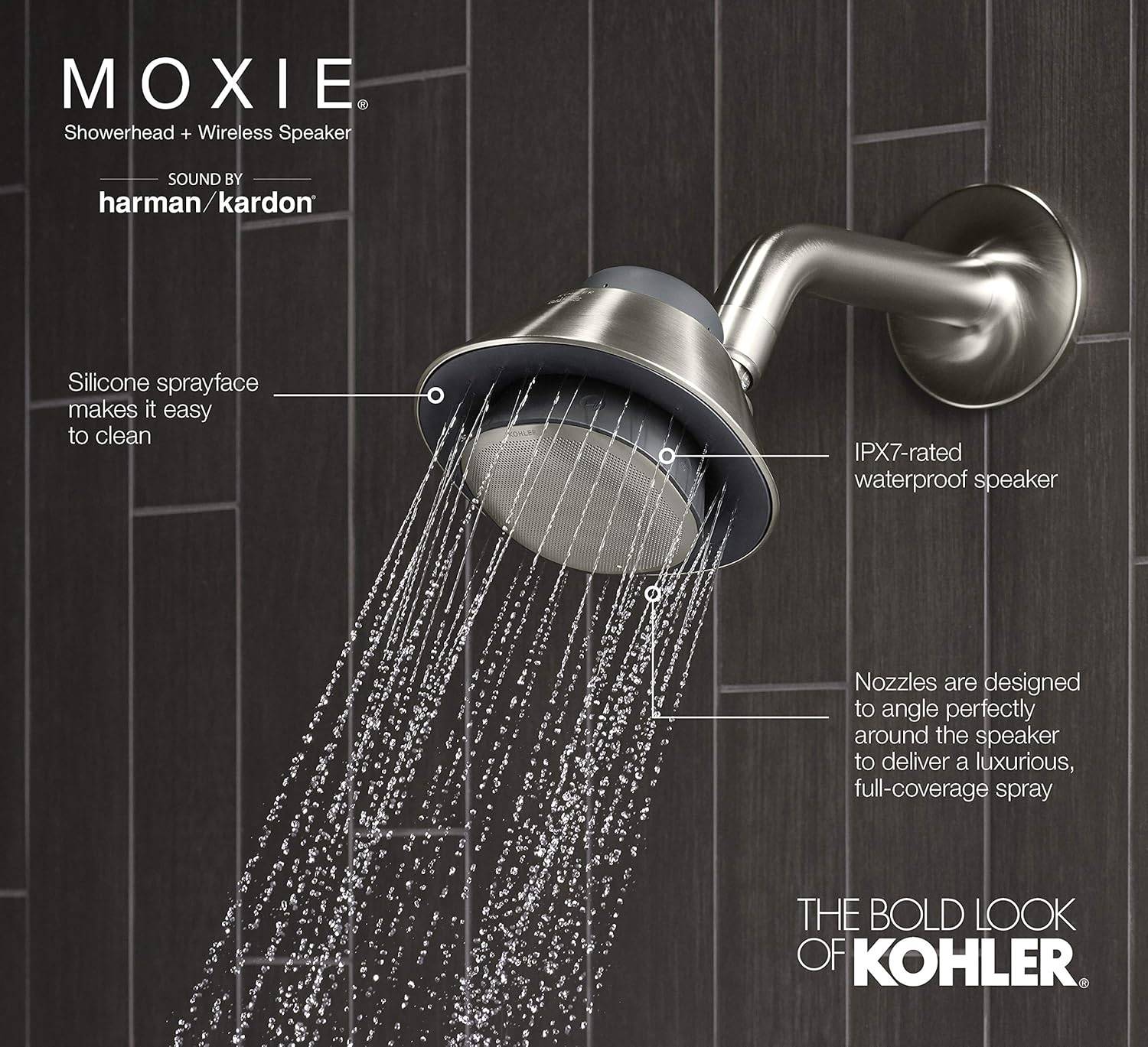 Kohler Moxie Showerhead with  Wireless Speaker and Alexa