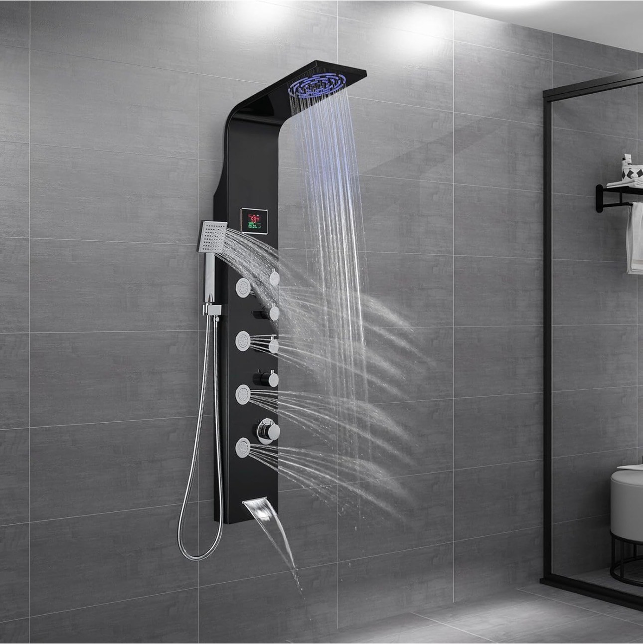 Shower Panel Tower System Temp+ LED Lights No Battery required