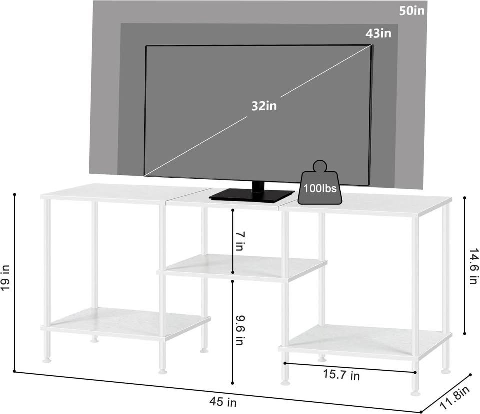White TV Stand with Shelves - 45 inches wide
