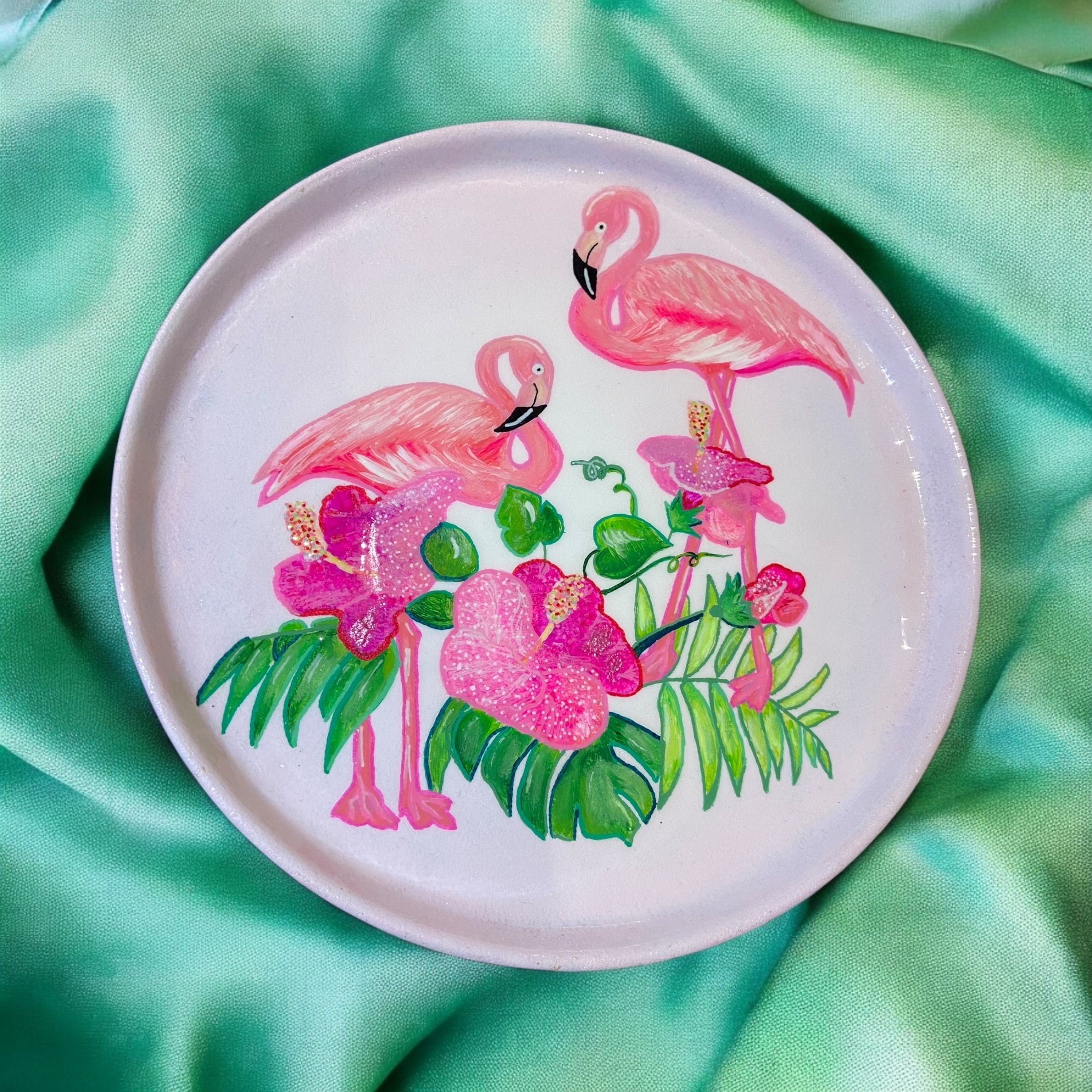Hand Painted Flamingo & Hibiscus Decorative Plate - photo 2