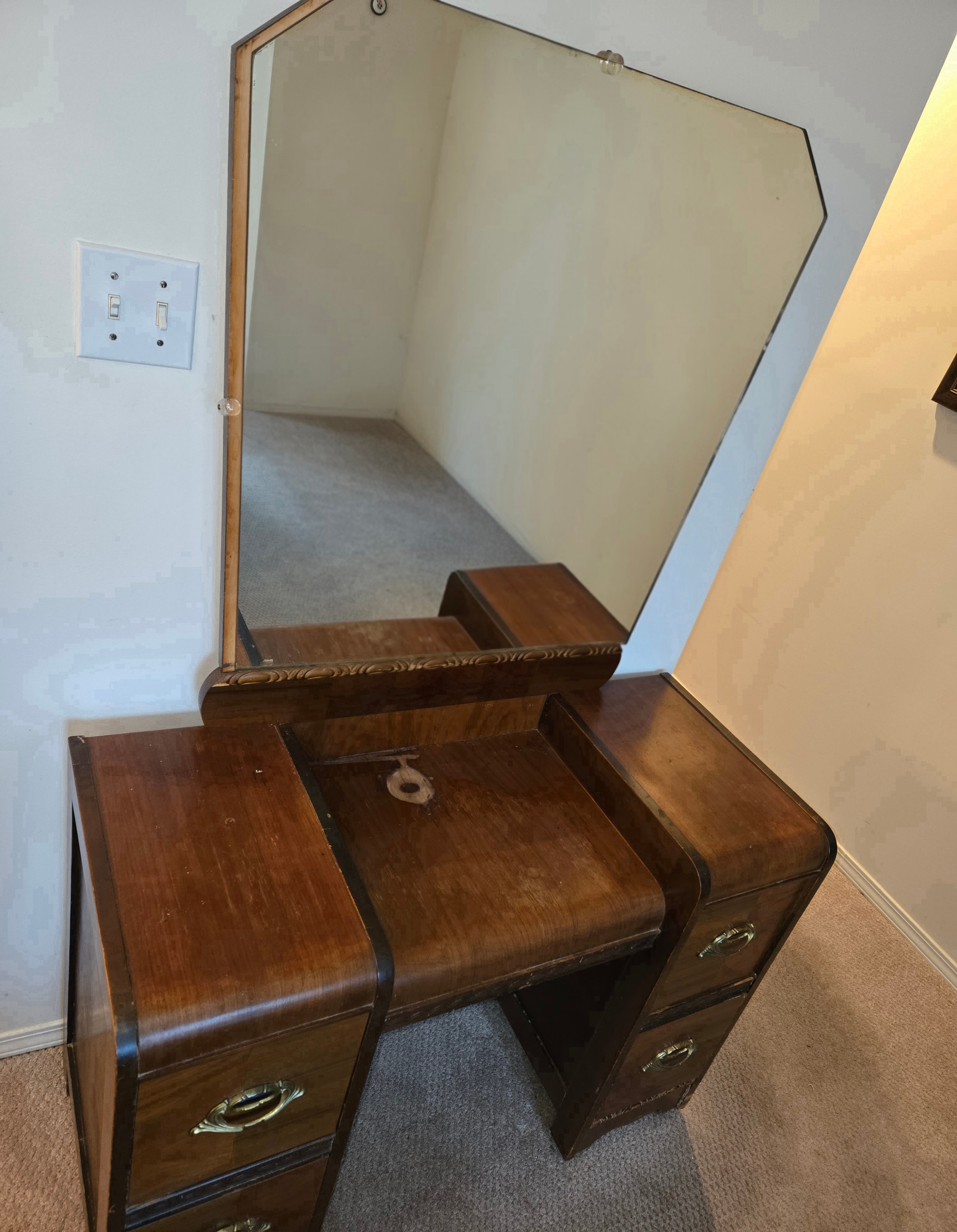 Antique 1930s Art Deco 3-Piece "Waterfall" Bedroom Set