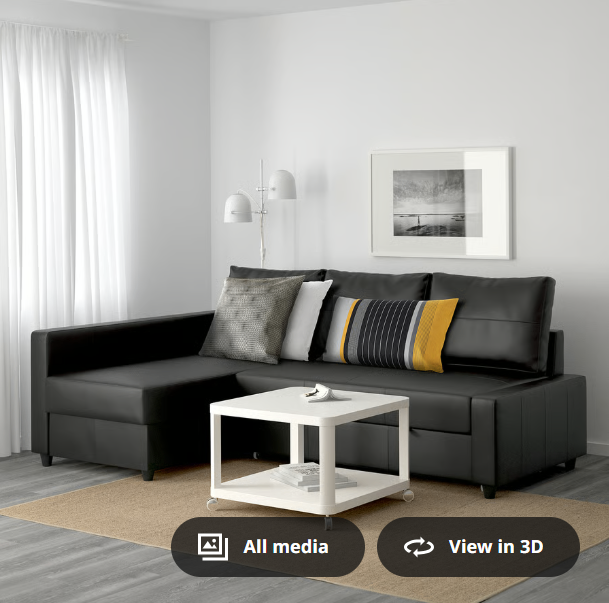 Ikea FRIHETEN Corner Sofa Bed w/ Storage - Black leather