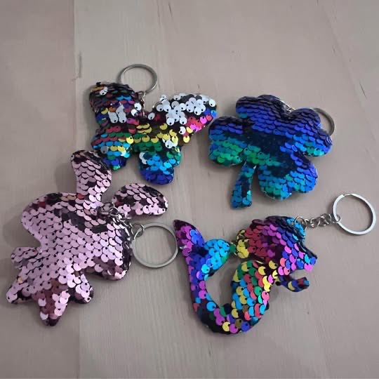 Colorful Sequin Keychains DIY Crafts, Reversible Sequin Glitter
