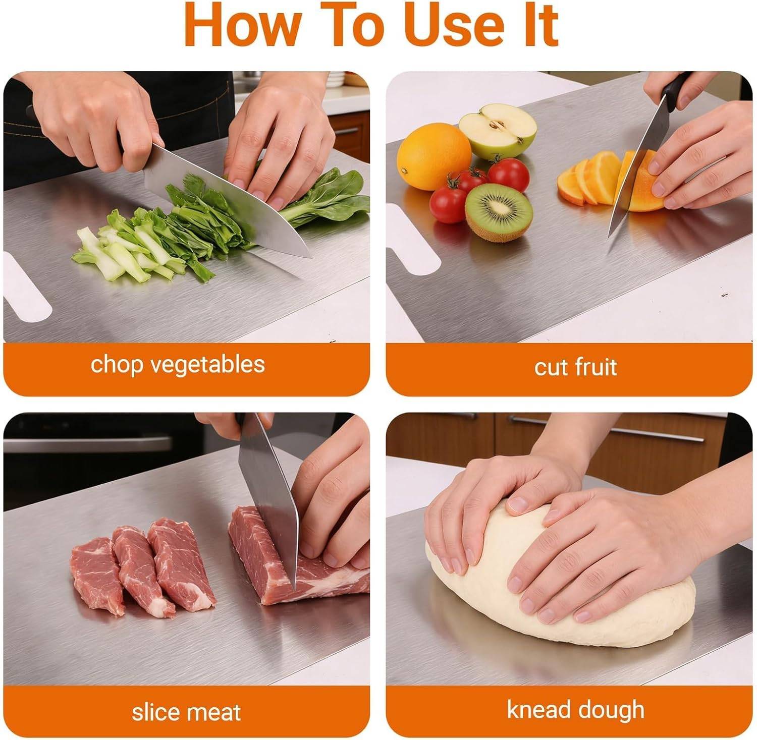 Stainless Steel Cutting Board w/Bonus Knife Sharpener – New - photo 3
