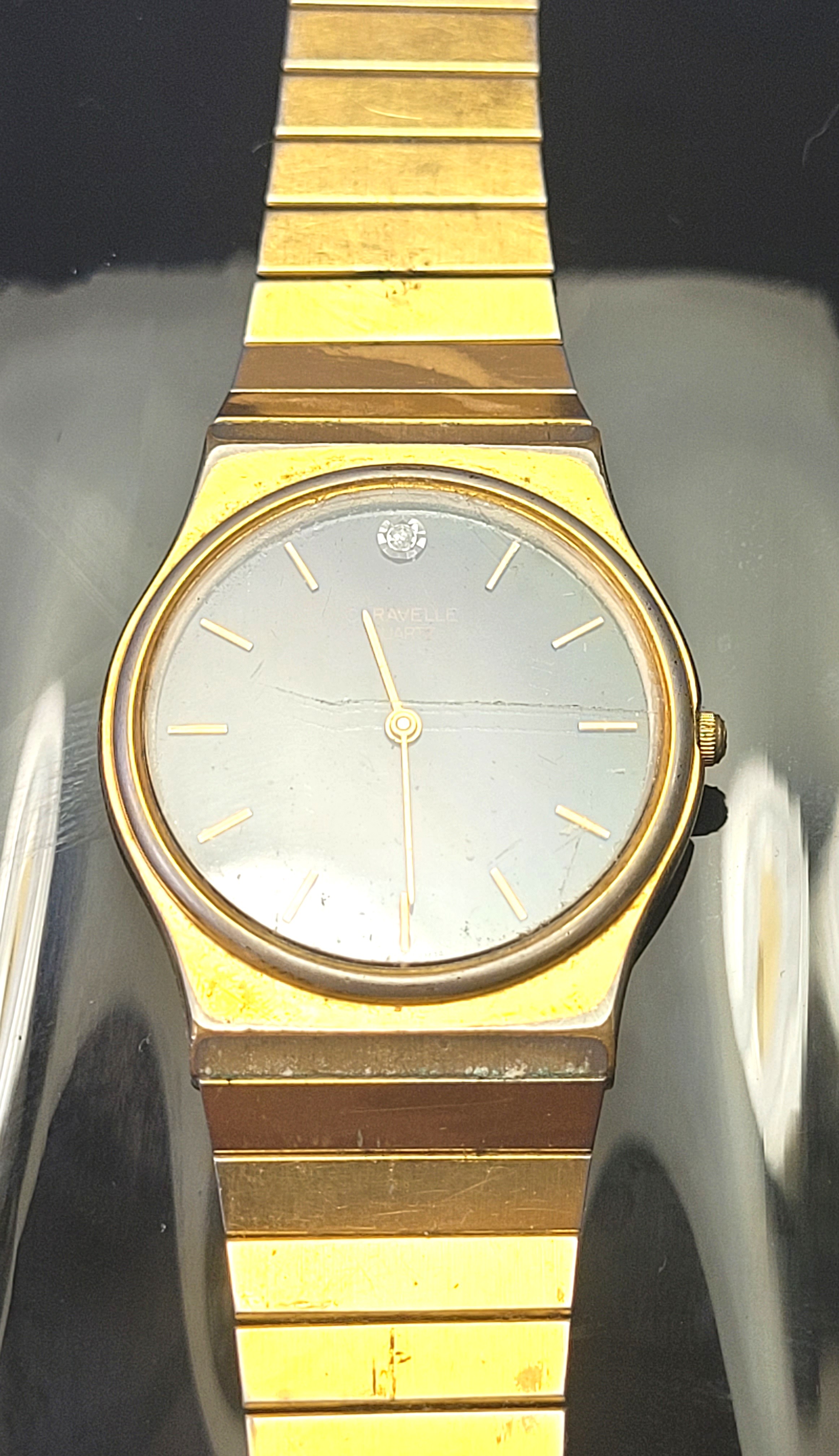 1989 Bulova Diamond Watch New Battery 30mm Black Dial - photo 5