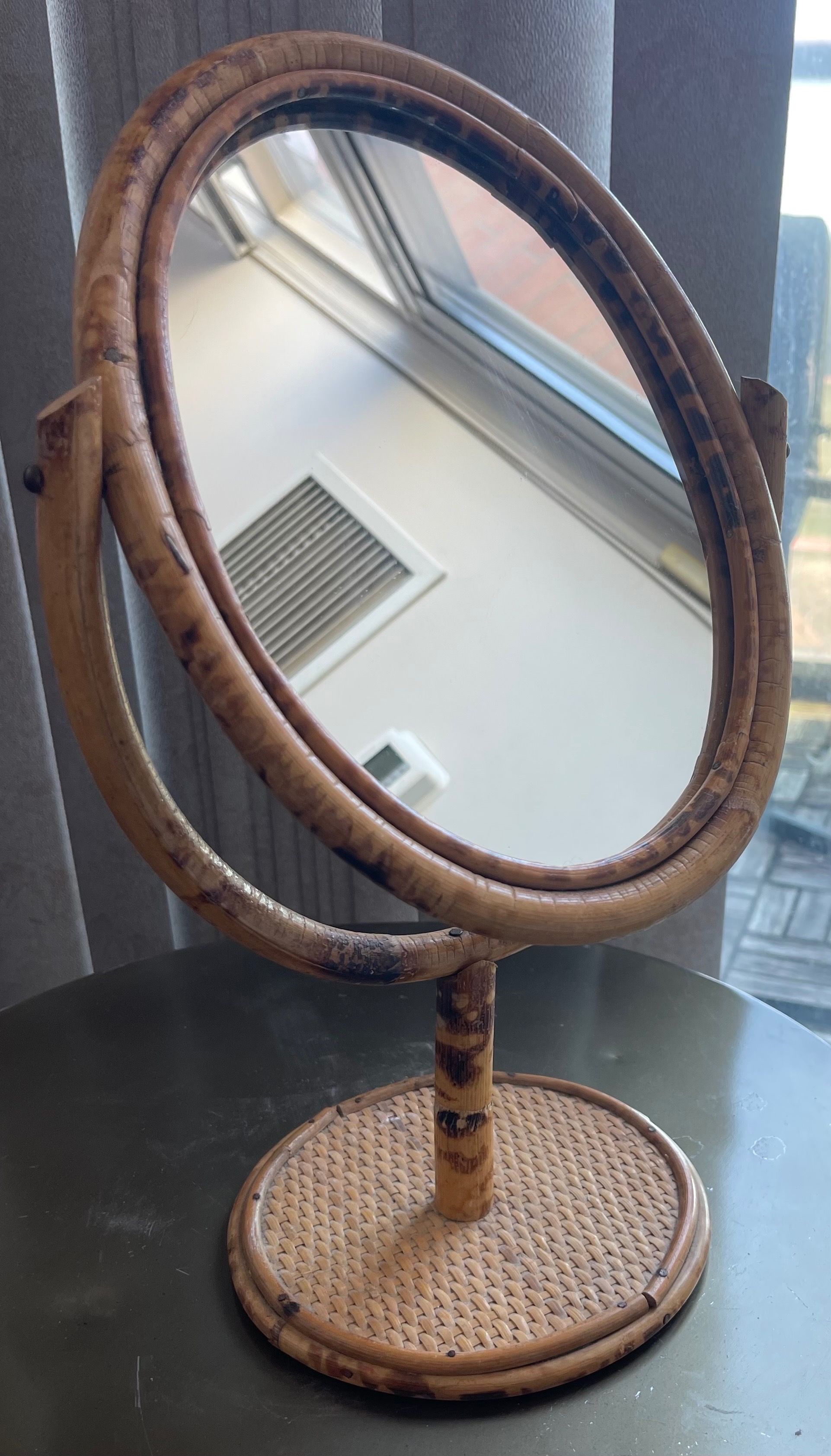 Vintage Boho Wicker Vanity Mirror (Tilting Oval)