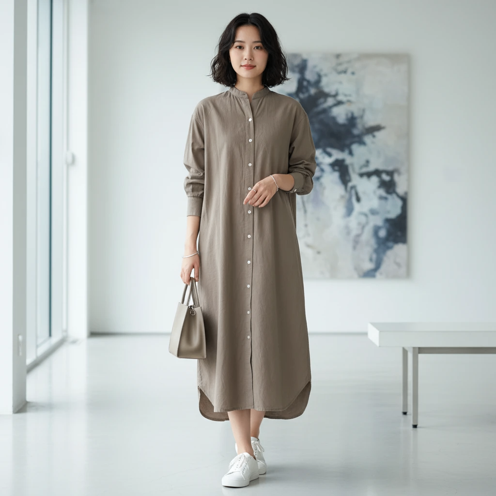 Oversized Beige Corduroy Shirt Dress Korean Minimal Unisex