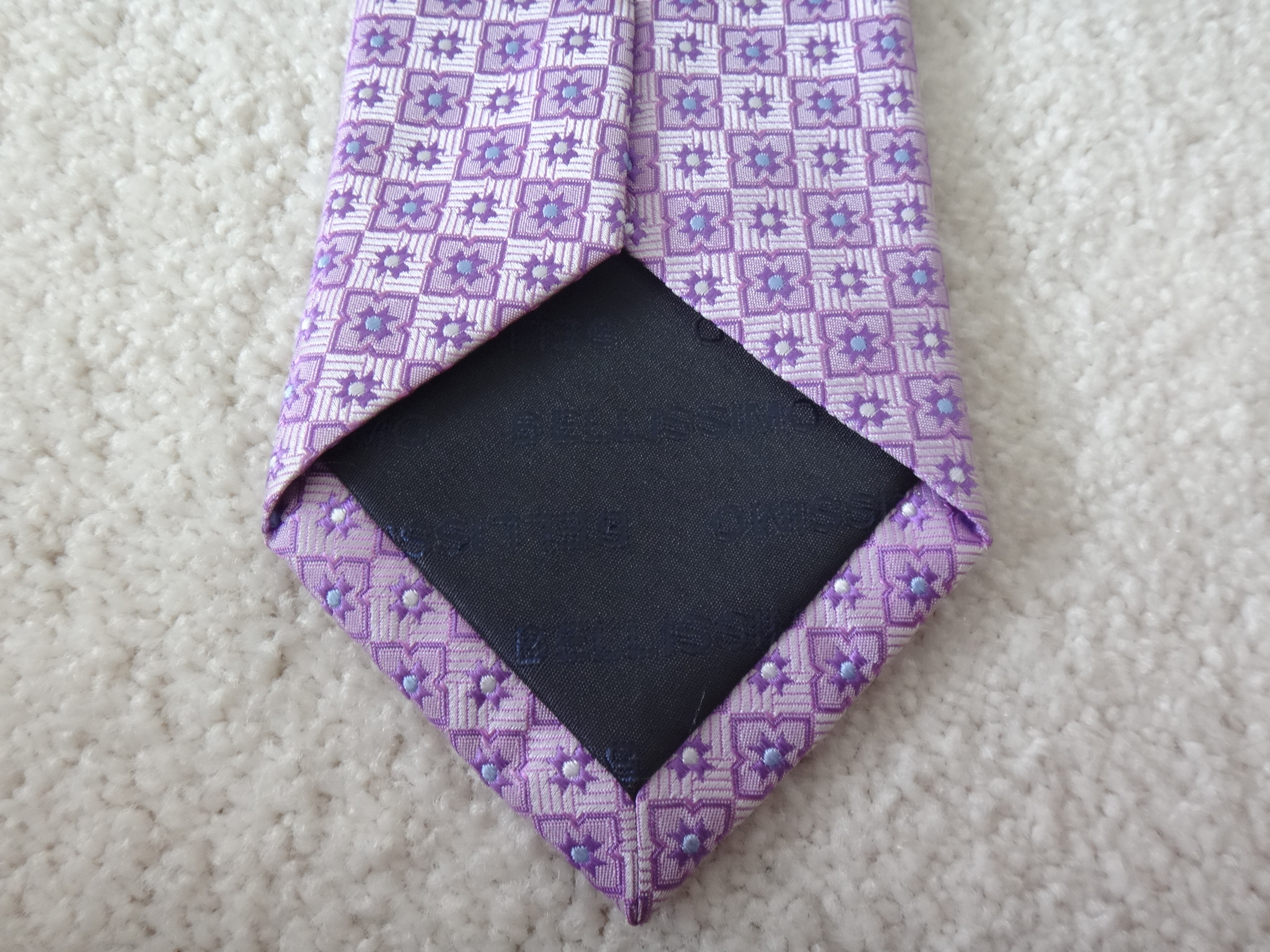 ✅🆕BELLISSIMO Pink and Blue Pattern Silk Tie NEW - photo 4
