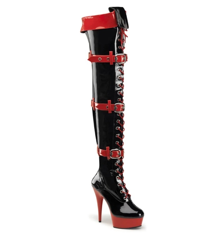 Funtasma Medic-3028 Black & Red Thigh-High Boots Size 11