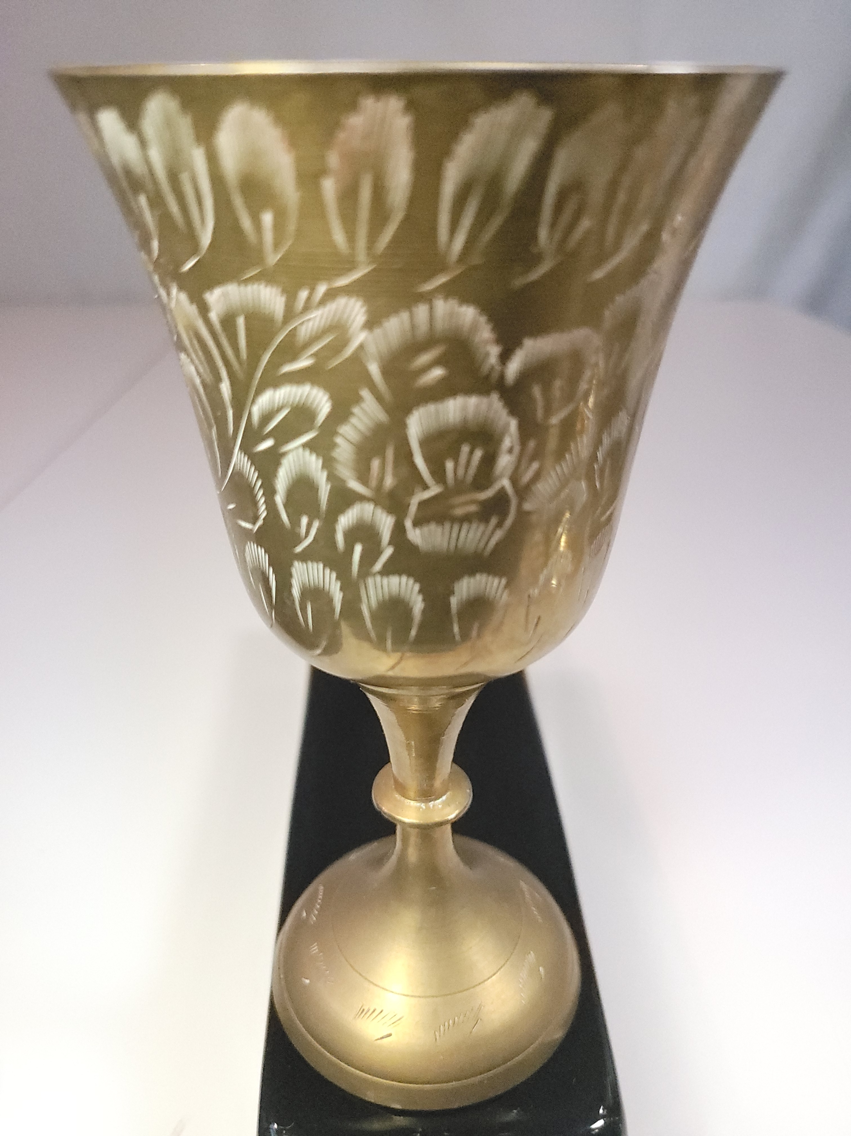 Vintage 1970s Etched Brass Goblet | Hand-Engraved Floral Indian - photo 2