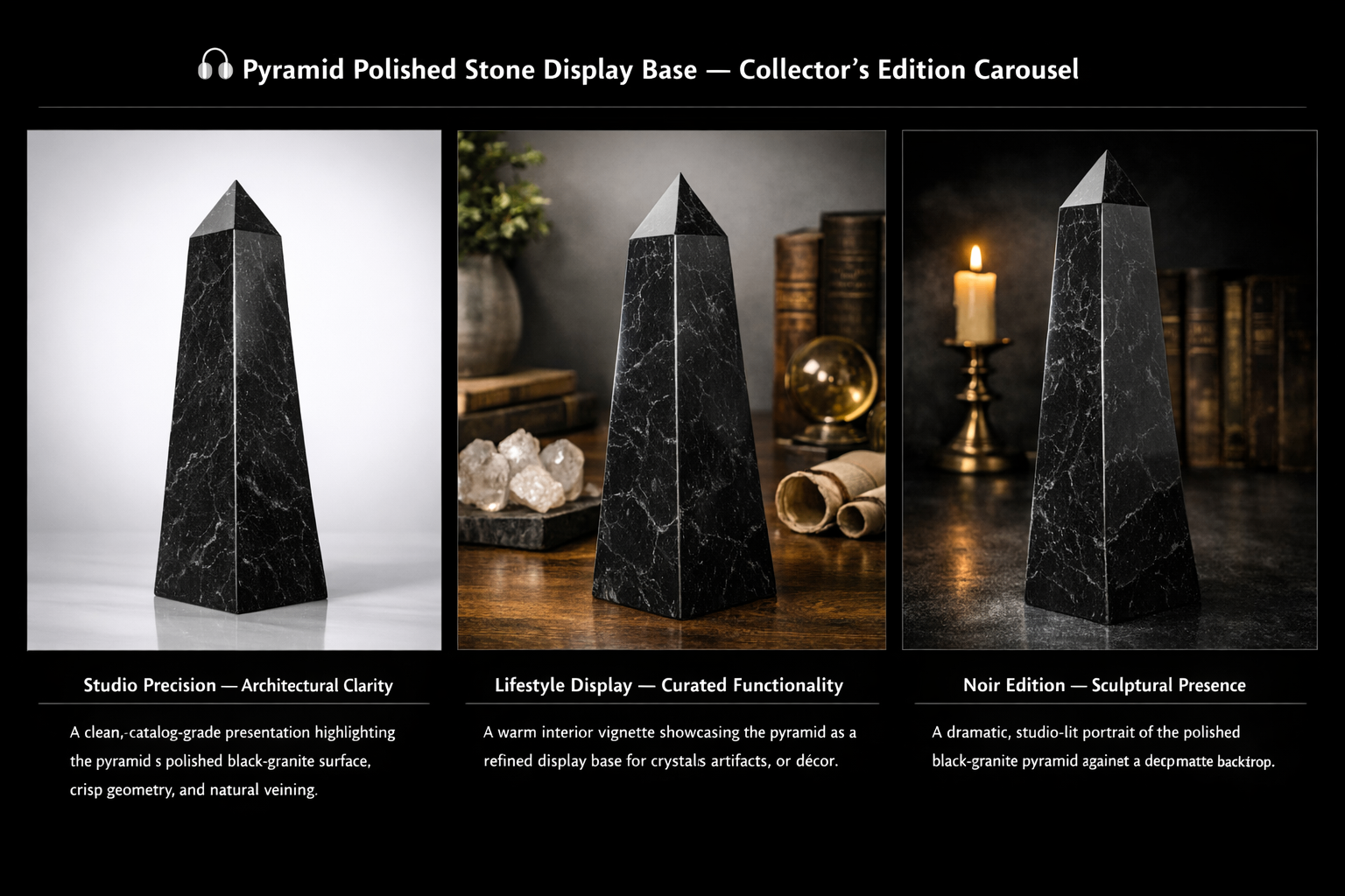 ✨Pyramid Polished Stone Display Base – Black Granite - photo 2