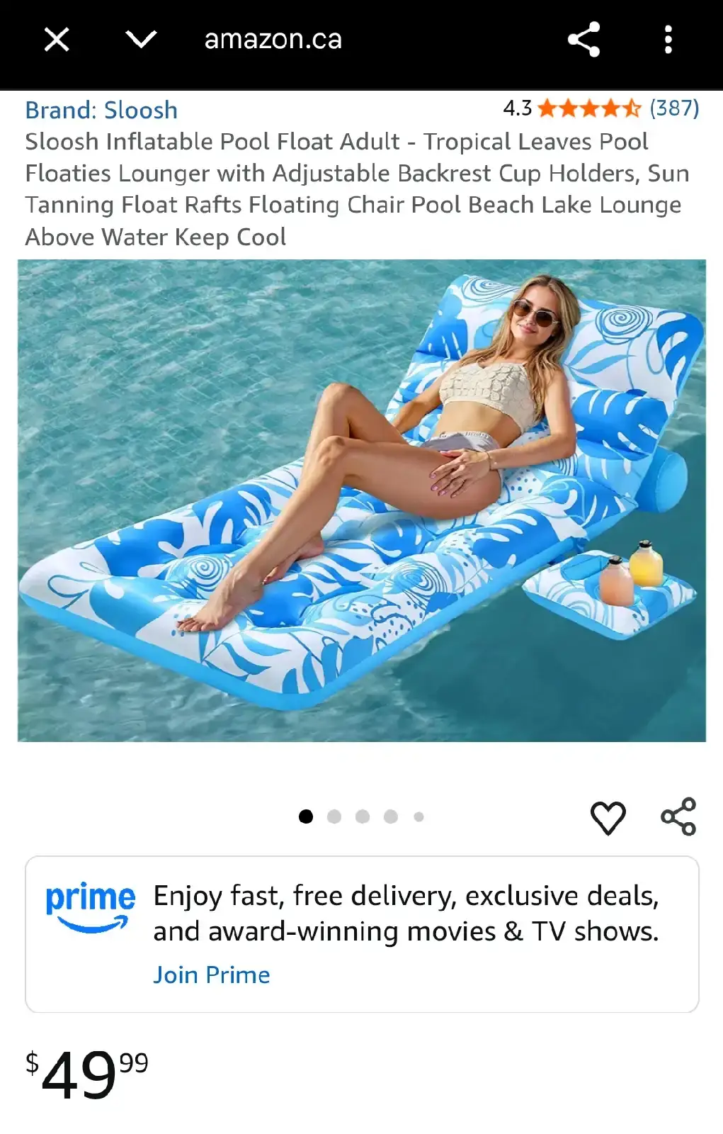 Sloosh Tropical Leaves Inflatable Pool Float Lounger (blue)